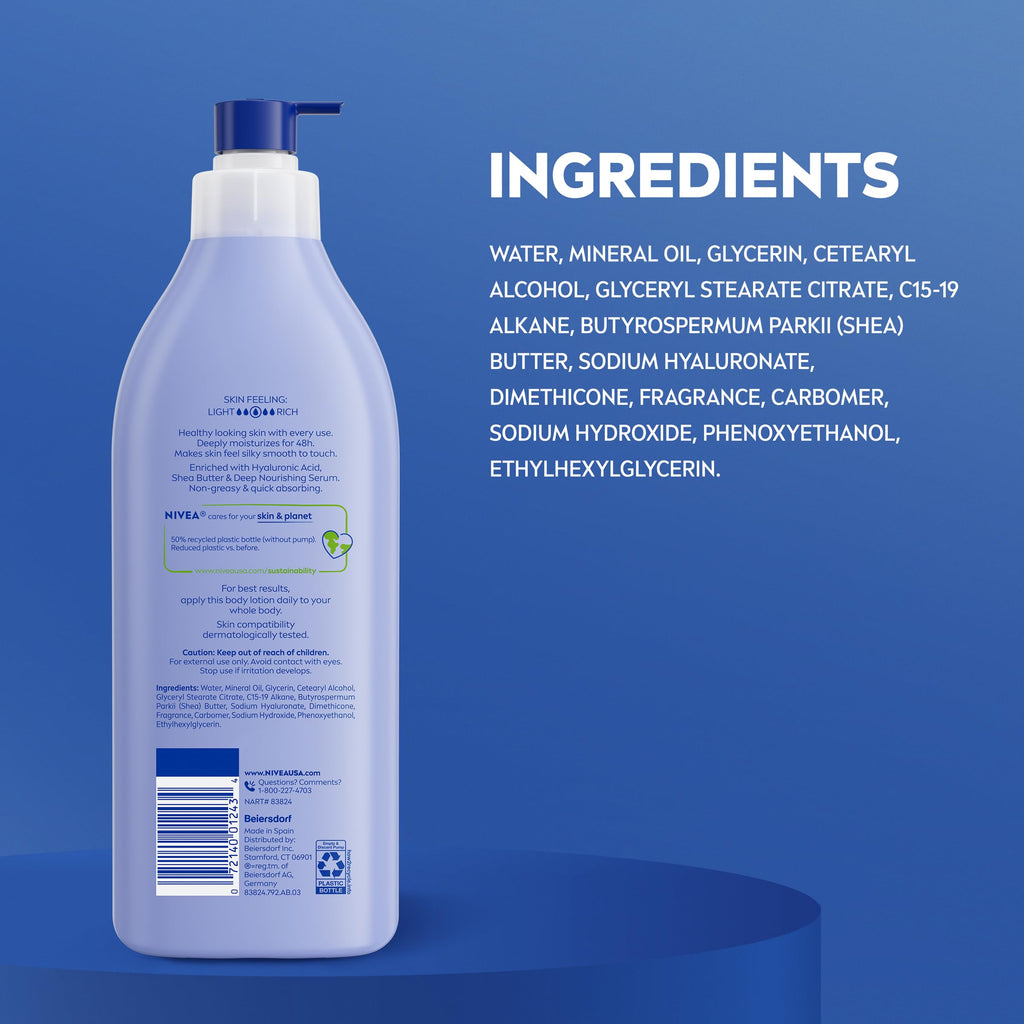 NIVEA Shea Nourish Body Lotion for Dry Skin with Hyaluronic Acid, Shea Butter and Deep Nourishing Serum