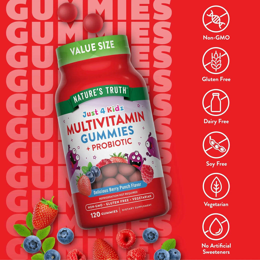 Nature's Truth Kids Multivitamin Gummies with Probiotics | 120 Count | Berry Punch Flavor | Vegetarian, Non-GMO & Gluten Free Supplement Nature's Truth Au supplements