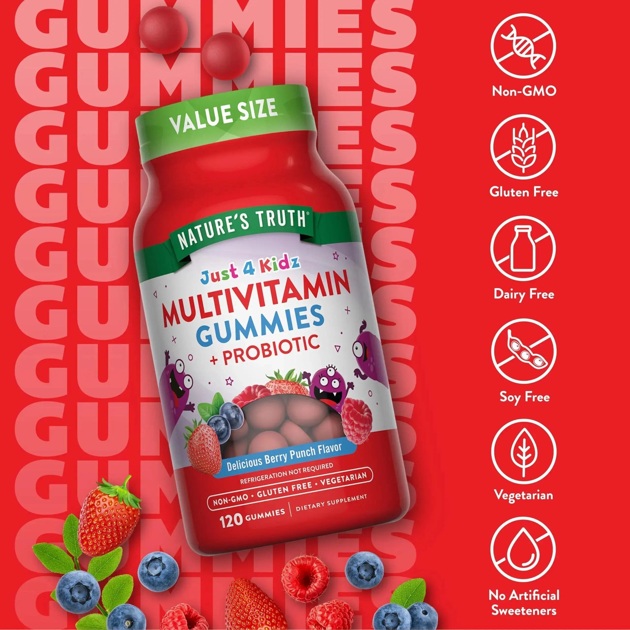 Nature's Truth Kids Multivitamin Gummies with Probiotics | 120 Count | Berry Punch Flavor | Vegetarian, Non-GMO & Gluten Free Supplement Nature's Truth Au supplements