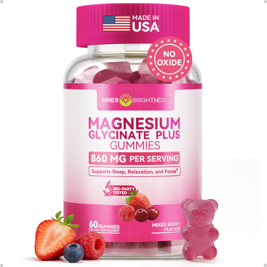 Magnesium Glycinate Plus Gummies 860mg, Sugar-Free, Non-GMO, Gluten-Free, Magnesium Gummies for Adults & Kids, Sleep