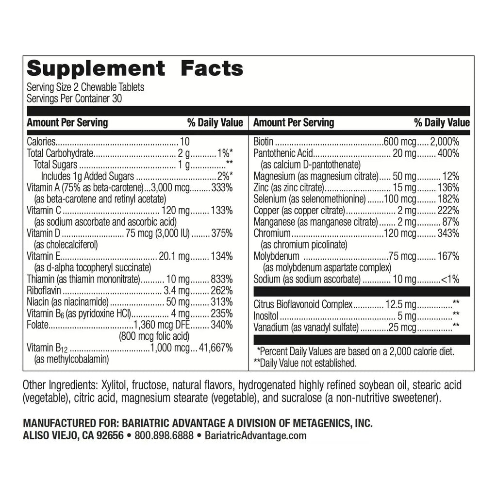 Bariatric Advantage Chewable Essential Multivitamin Without Iron - 200 DV of Key Nutrients - Trace Mineral Support Bariatric Advantage Au supplements