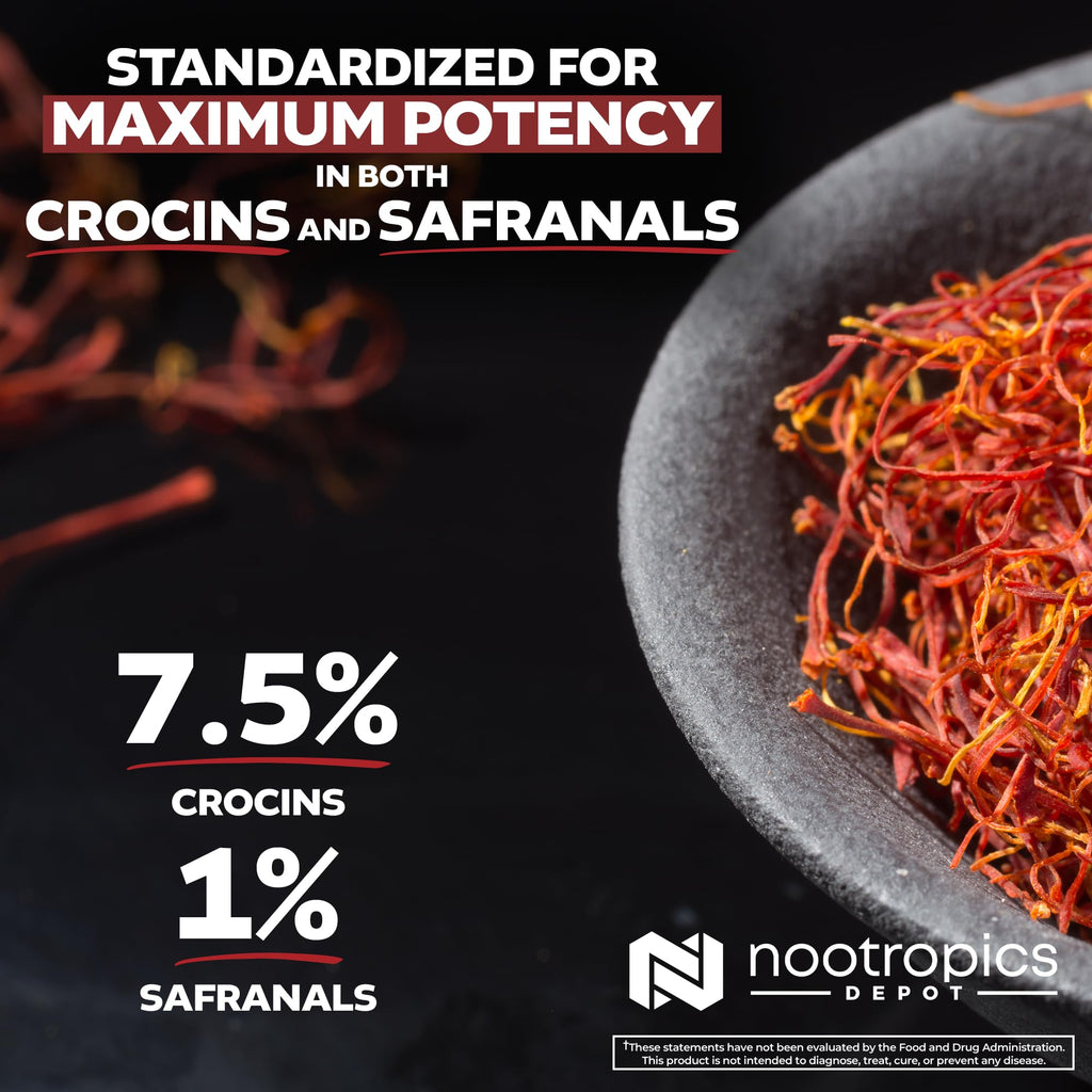 Nootropics Depot High Potency Saffron Extract Capsules | 30mg | Minimum 7.5% Crocins and 1% Safranals | Crocus sativus | 60 ct Nootropics Depot Au supplements