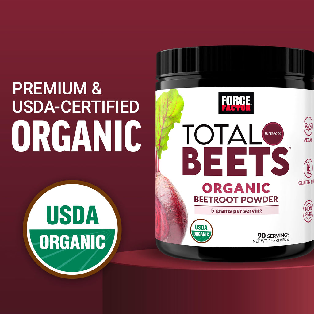 Force Factor Total Beets Organic Beetroot Powder Superfood to Boost Daily Nutrition, USDA Organic, Vegan, Gluten-Free