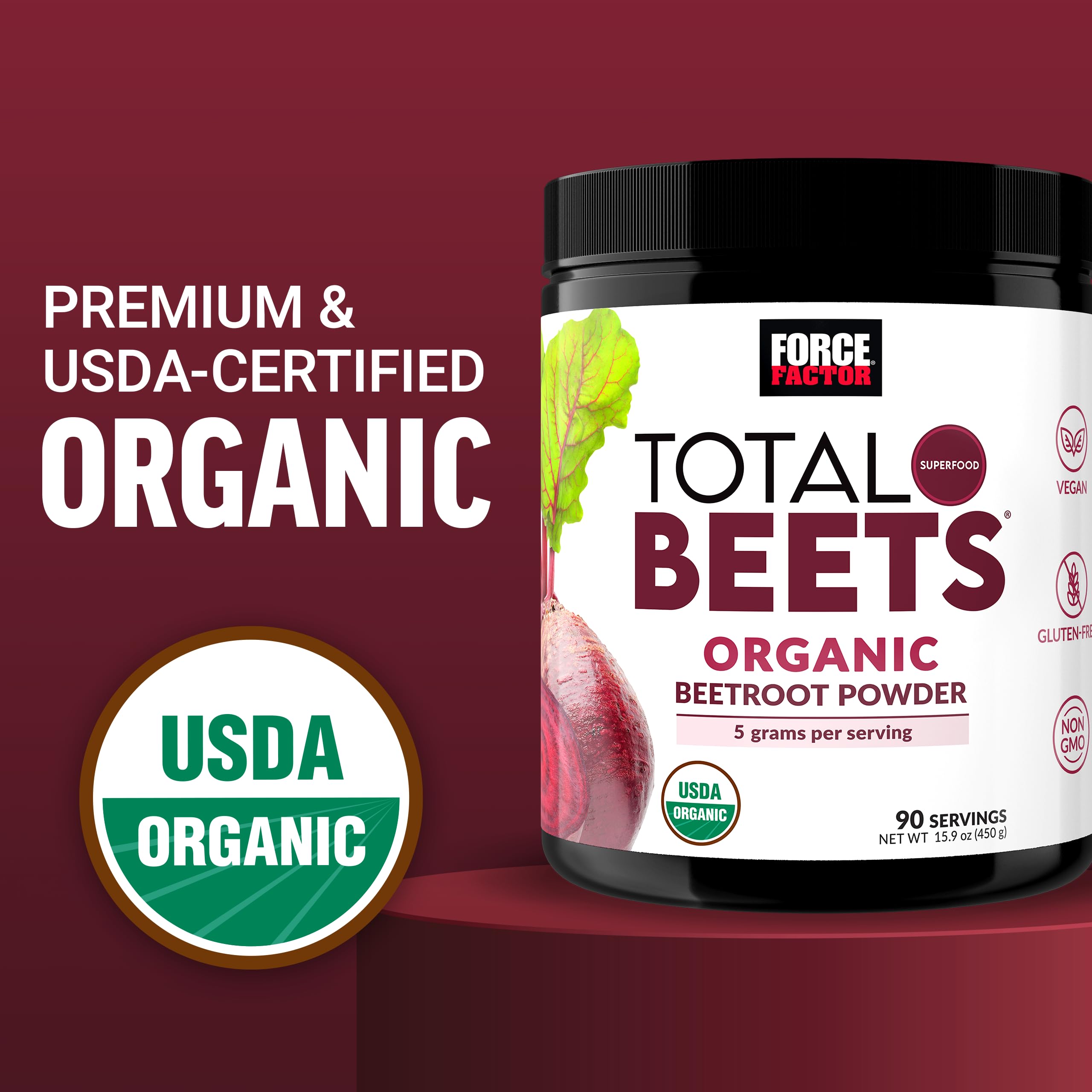 Force Factor Total Beets Organic Beetroot Powder Superfood to Boost Daily Nutrition, USDA Organic, Vegan, Gluten-Free