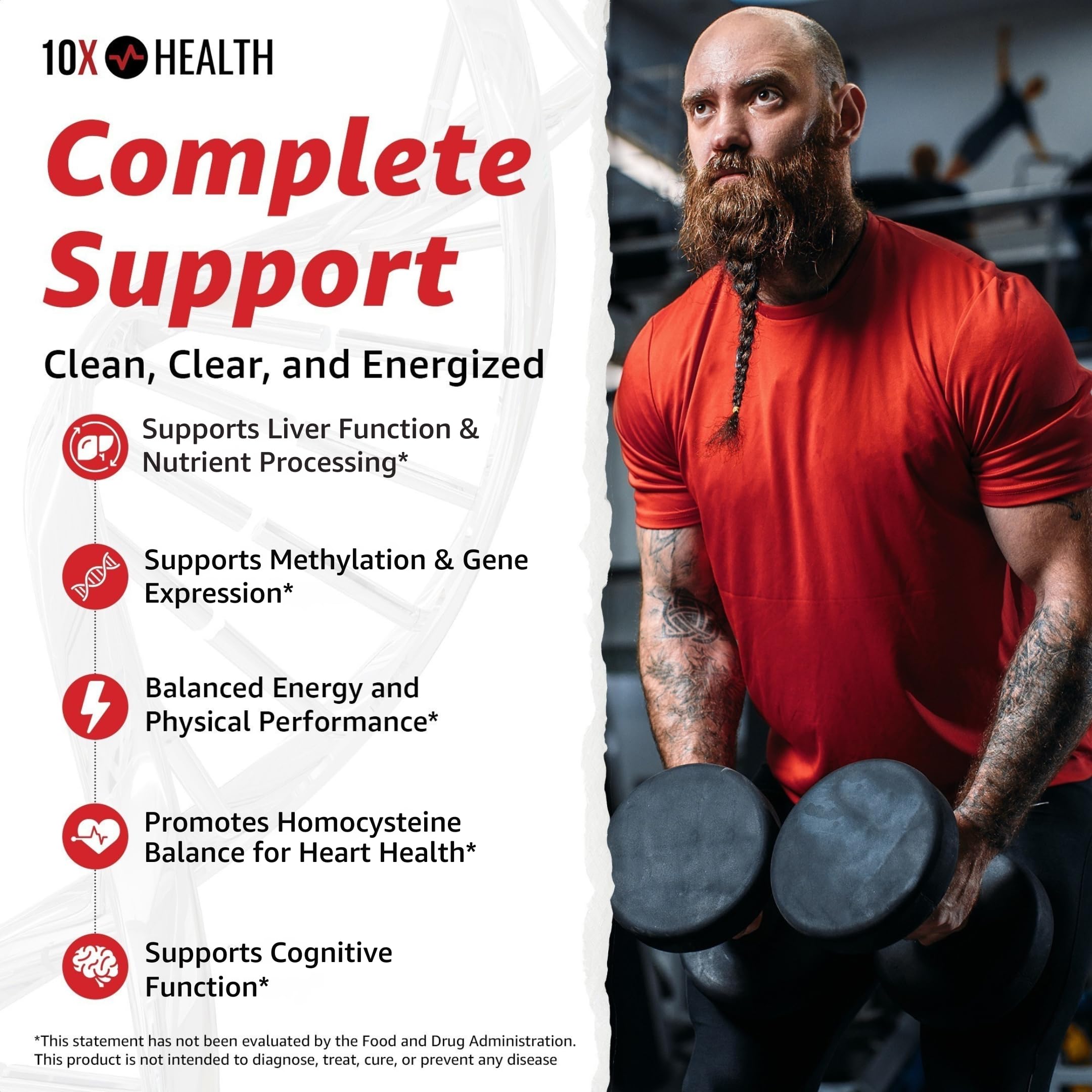 10X Health TMG Supplements - Trimethylglycine Supplement for Liver Support, Heart Wellness, Energy, Homocysteine Levels - TMG Capsules with Betaine Anhydrous