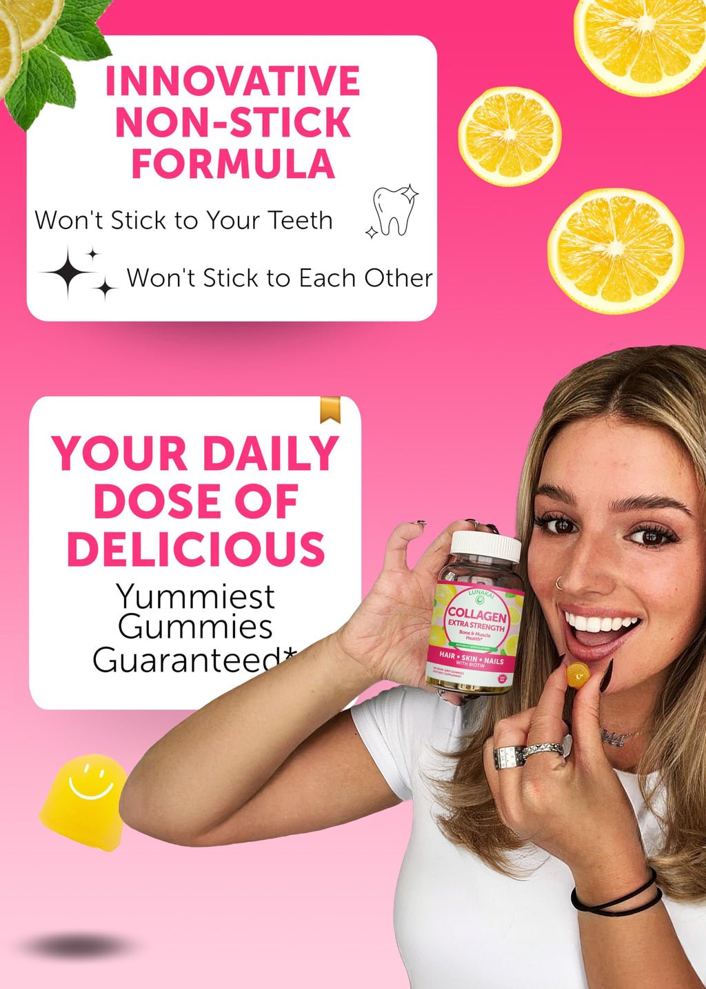 Lunakai USA Made Collagen Peptides Gummies - 200mg Non-GMO Anti-Aging Formula with Biotin, Zinc, Vitamins C