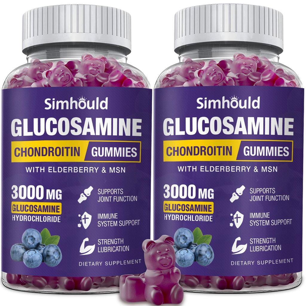 Simhould 2 Packs Glucosamine Chondroitin Gummies - 3000MG Extra Strength Joint Support Supplement with MSM & Elderberry, Flexibility, Antioxidant Immune Support