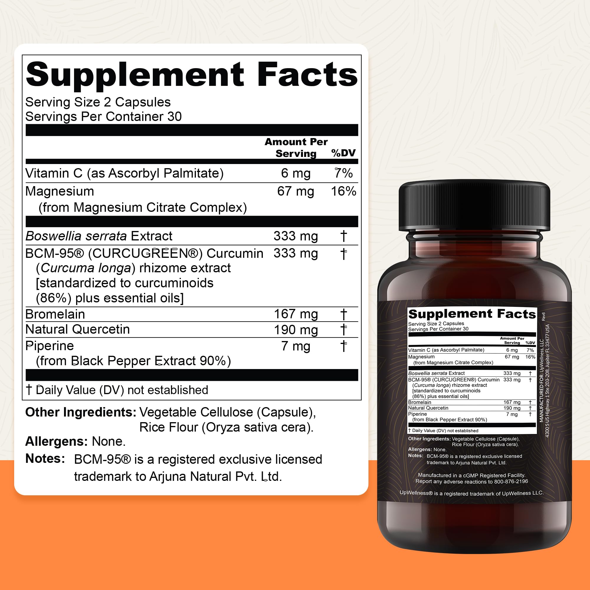 UpWellness Golden Revive + Joint Support Supplement Featuring Turmeric with Black Pepper, Quercetin, and Magnesium- Turmeric Boswellia Supplement