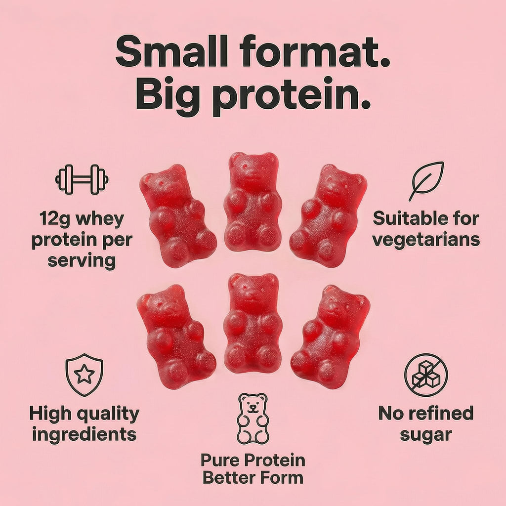 FUELE+ Protein Gummies – 12g High Protein Snack, Mixed Berry Flavor, No Added Sugar, Whey Protein Gummies, Supports Muscle Recovery, Post Workout Supplement