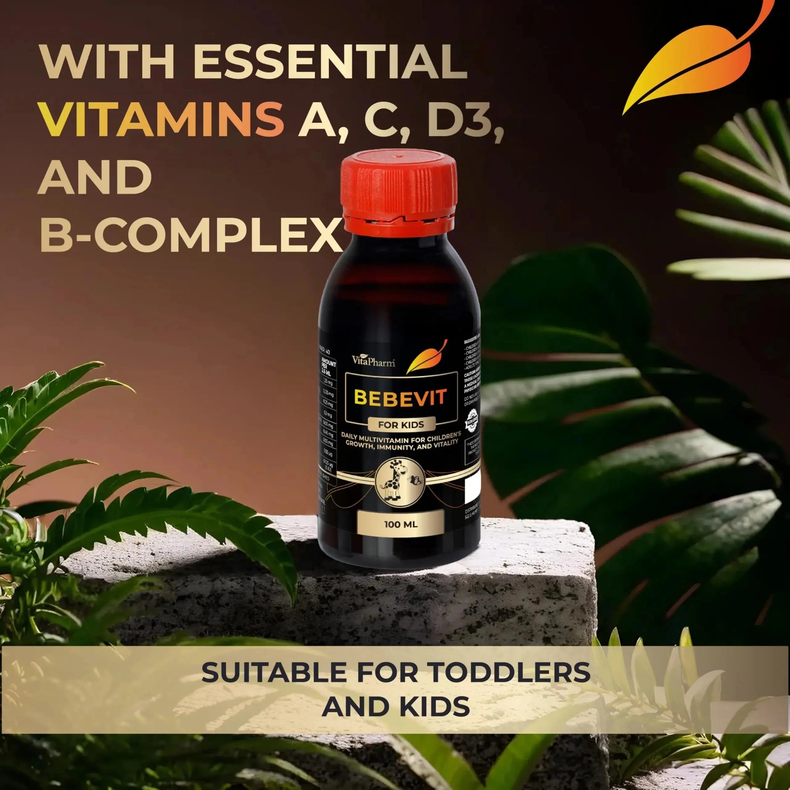 BEBEVIT Liquid Multivitamin for Kids – Sugar-Free & Non-GMO Formula with Vitamins A, C, D3, E, K2 & B-Complex – Daily Support for Growth, Immunity VitaPharm Au supplements