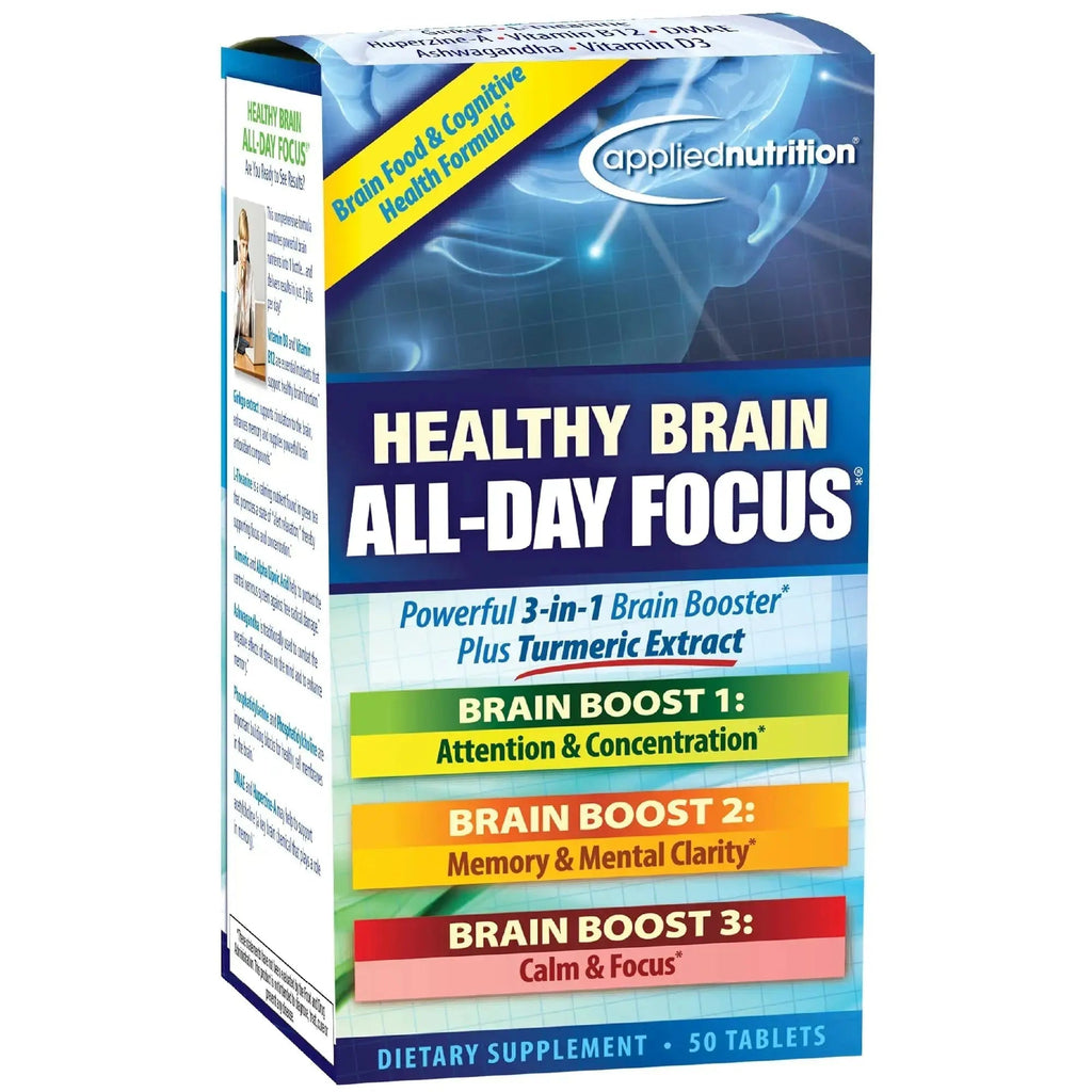 Applied Nutrition Healthy Brain All-Day Focus - 50 Tablets - Powerful 3-in-1 Brain Booster with Turmeric Extract - 25 Servings Applied Nutrition Au supplements
