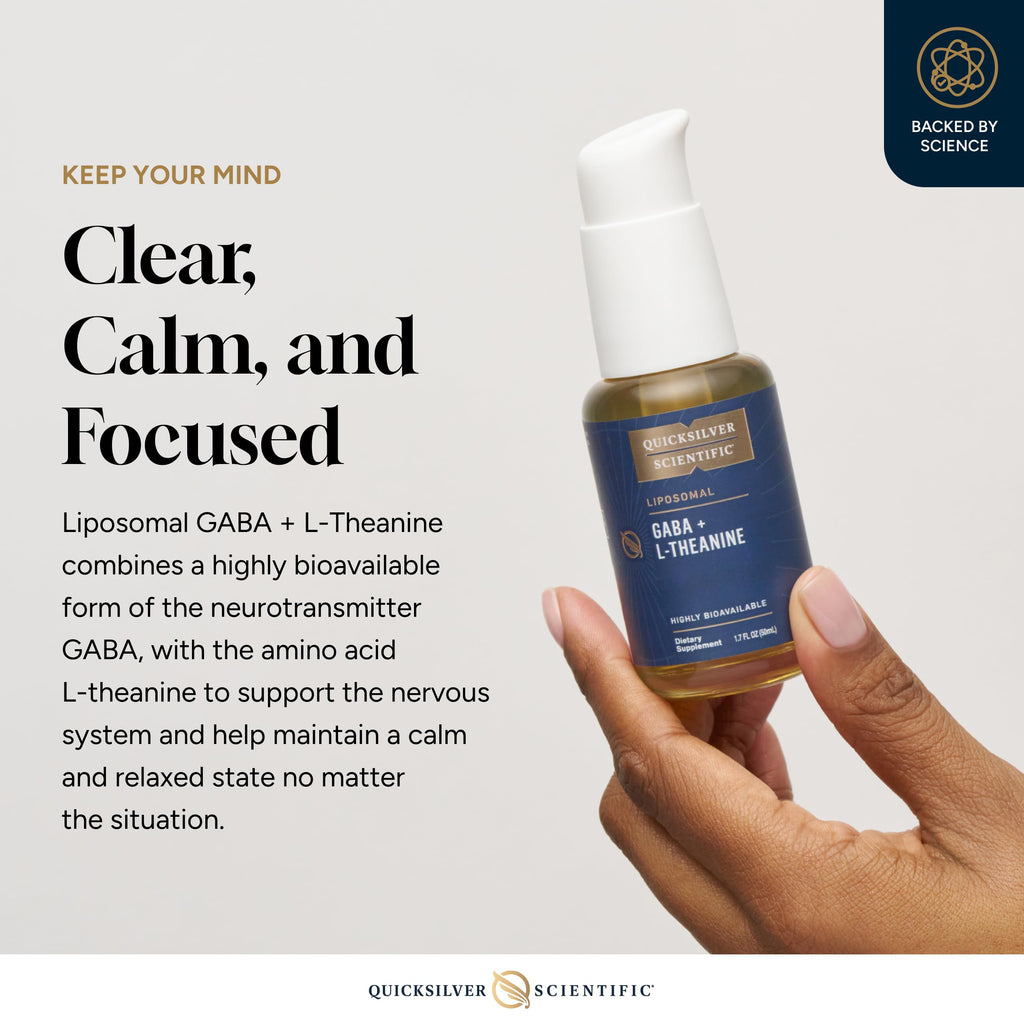 Quicksilver Scientific Liposomal GABA + L Theanine - Calm, Stress Response & Brain Support - Bioavailable GABA Supplement with L Theanine 100mg (1.7oz/50ml) Quicksilver Scientific Au supplements