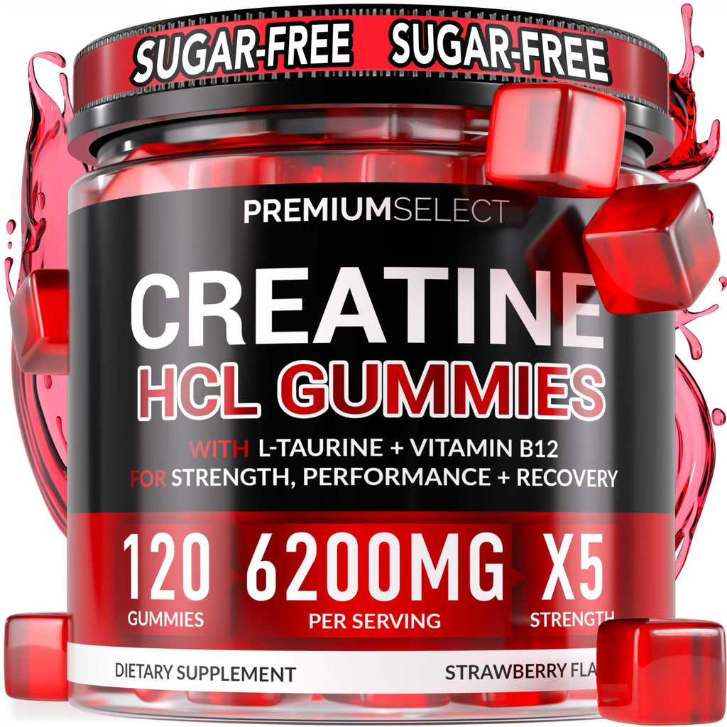 Creatine HCL for Adults 120 Gummies 6200mg - HCL Creatine Advanced Complex with L-Taurine + Vitamin B12 for Men & Women Muscle Strength & Builder, Energy Boost,
