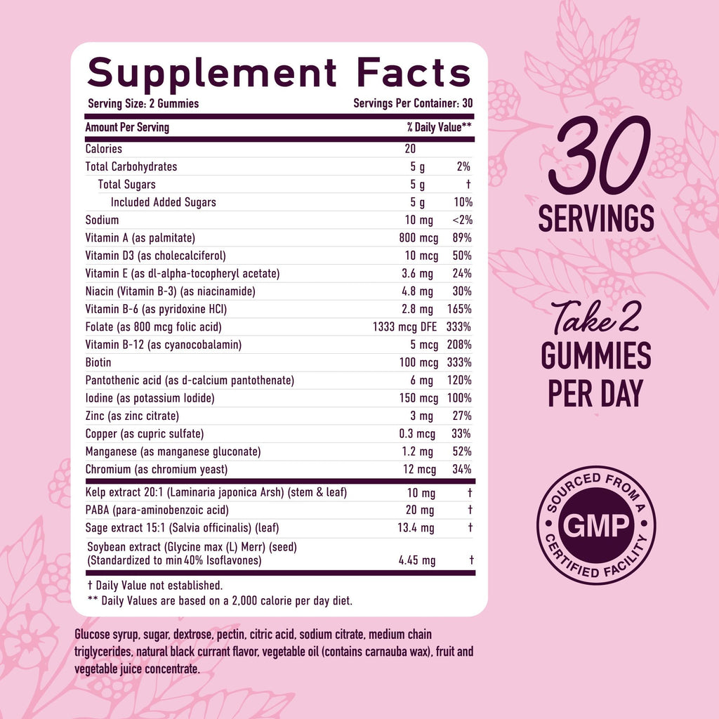Menopause Support Gummies | Hormone Balance Relief for Hot Flashes, Night Sweats, Mood Swings, & Bloating | with Phytoestrogen Soy, Vitamin D3, PABA, Biotin | Vegetarian, Gluten-Free | 60 Count SMNutrition Au supplements