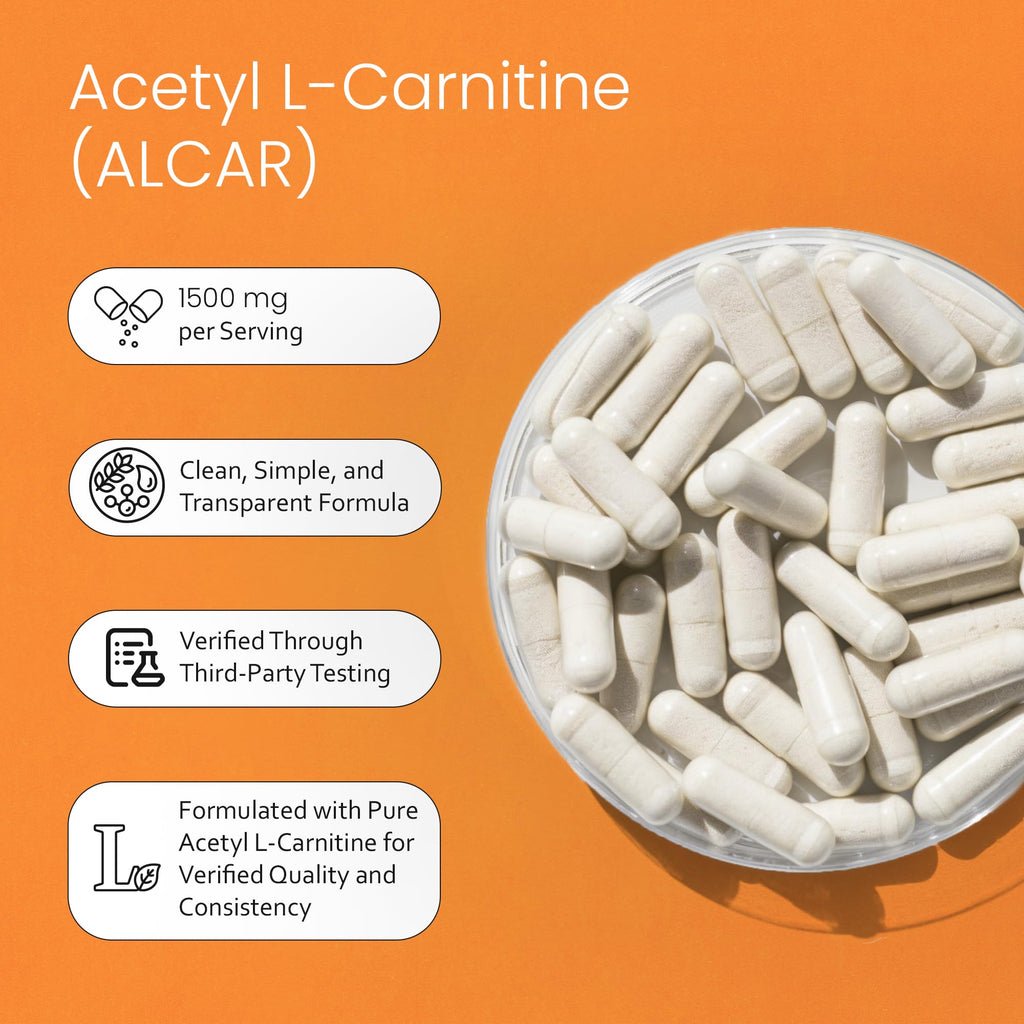 NaturaLife Labs Acetyl L-Carnitine (ALCAR) 1500 mg per Serving – 100 Capsules – Non-GMO, Gluten-Free, Vegan