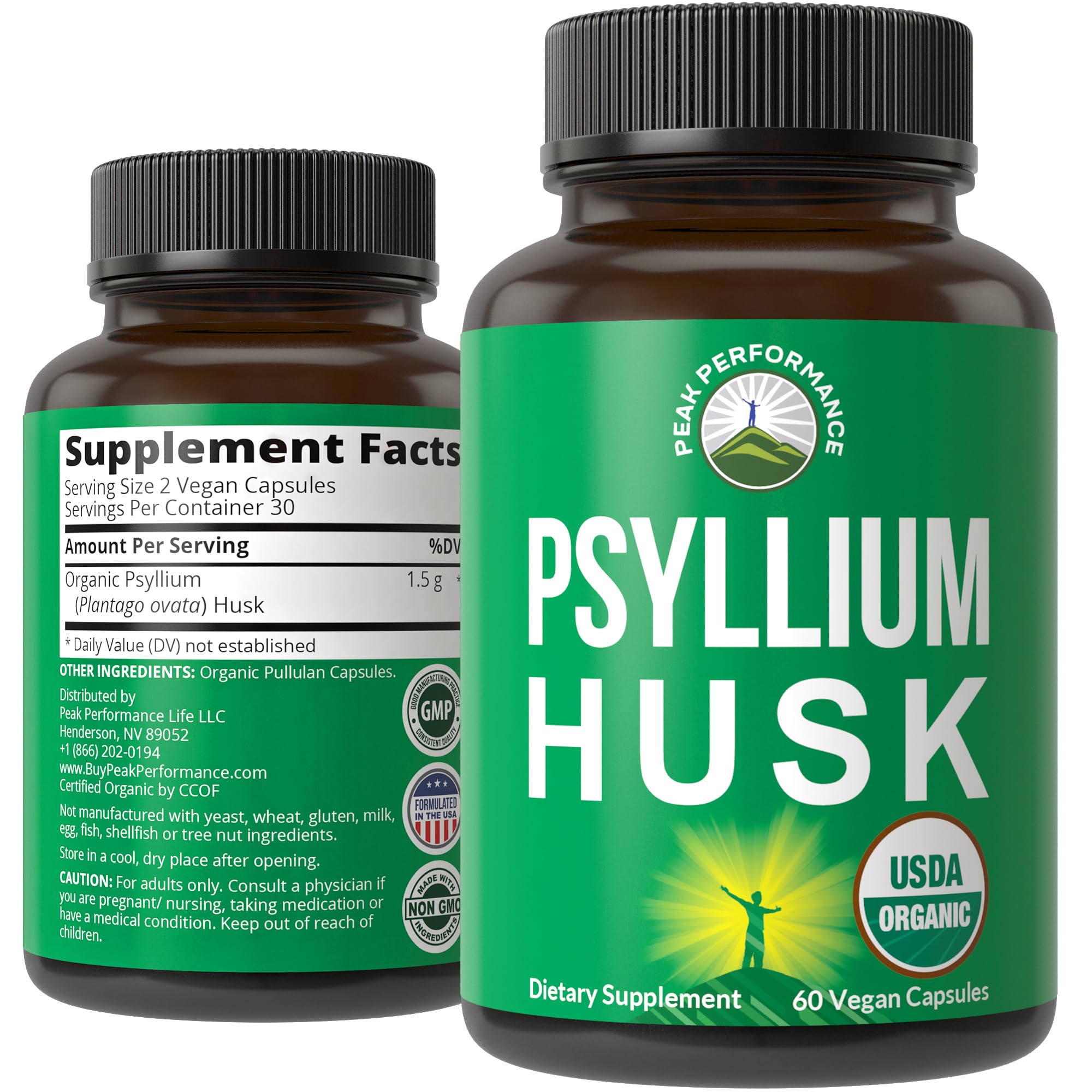 USDA Organic Psyllium Husk Vegan Capsules Made with Organic Psyllium Husk Seed. Fiber Supplement for Gut. Digestive Prebiotics. Pills for Digestion, Roughage Without Bloating. Tablets Peak Performance Au supplements