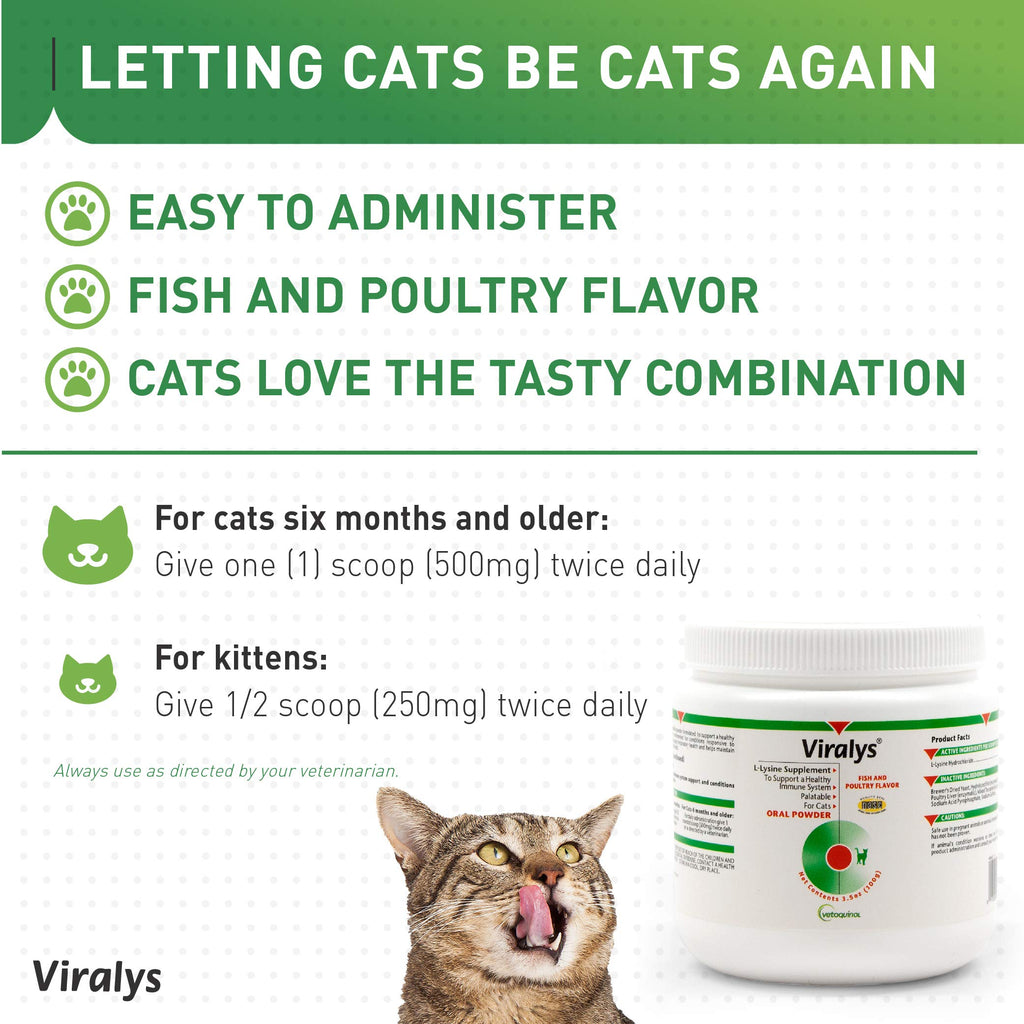 Vetoquinol Viralys Daily L-Lysine Powder for Cats and Kittens, Fish Flavored Lysine Supplement for Cats and Kittens to Support Immune Health