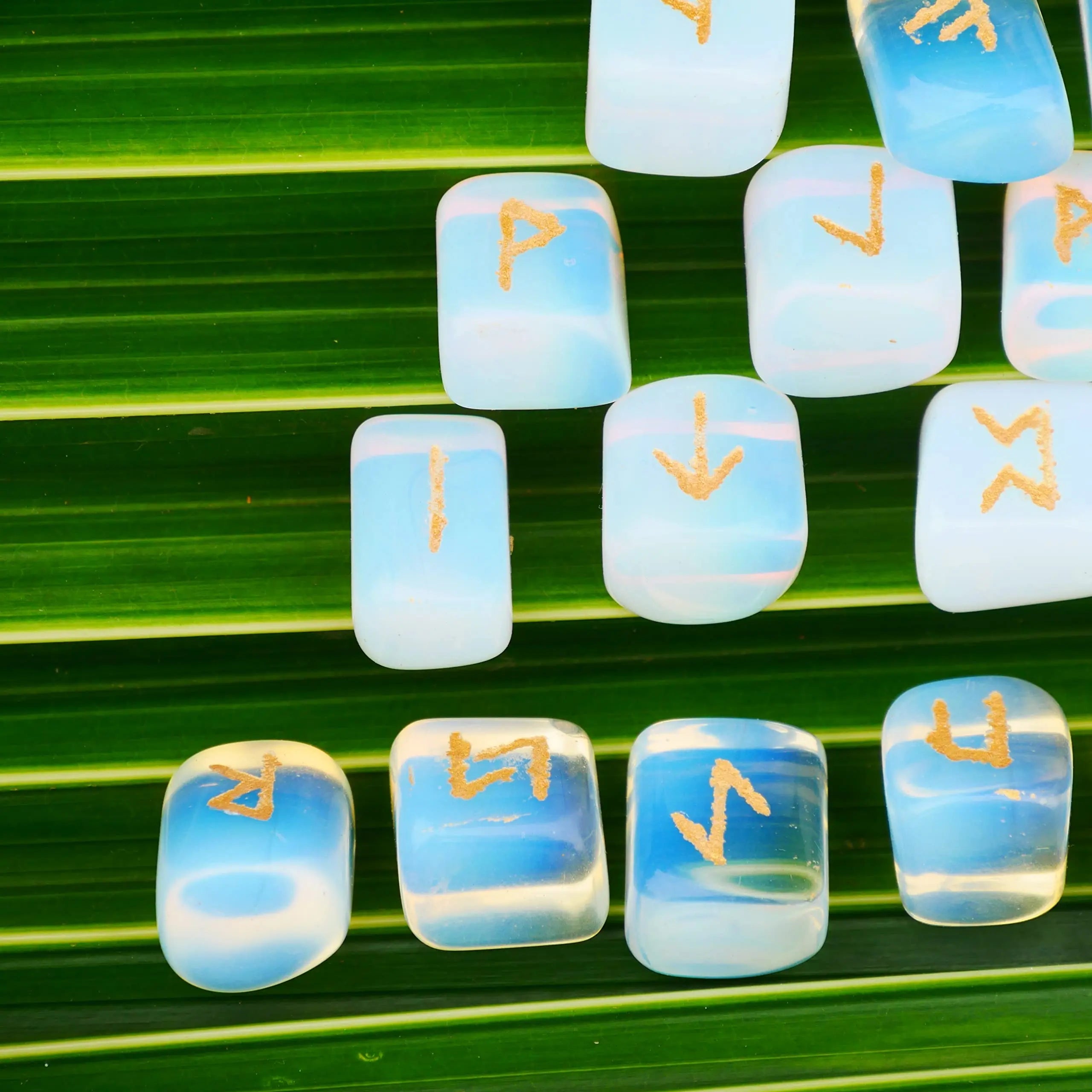 Opalite Rune Stone - Rune Set - Engraved Elder Futhark Alphabet Symbols - Witchcraft Crystals QUIPSA Au supplements