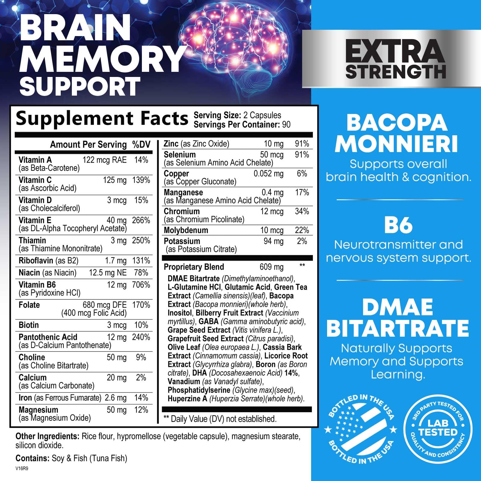 Brain Memory Supplement Pills - 3X Strength Nootropics for Concentration, Clarity & Focus Support - Brain Health Cognitive Vitamins with Bacopa, Phosphatidylserine & DMAE, Brain Booster - 180 Capsules Nature's Nutrition Au supplements