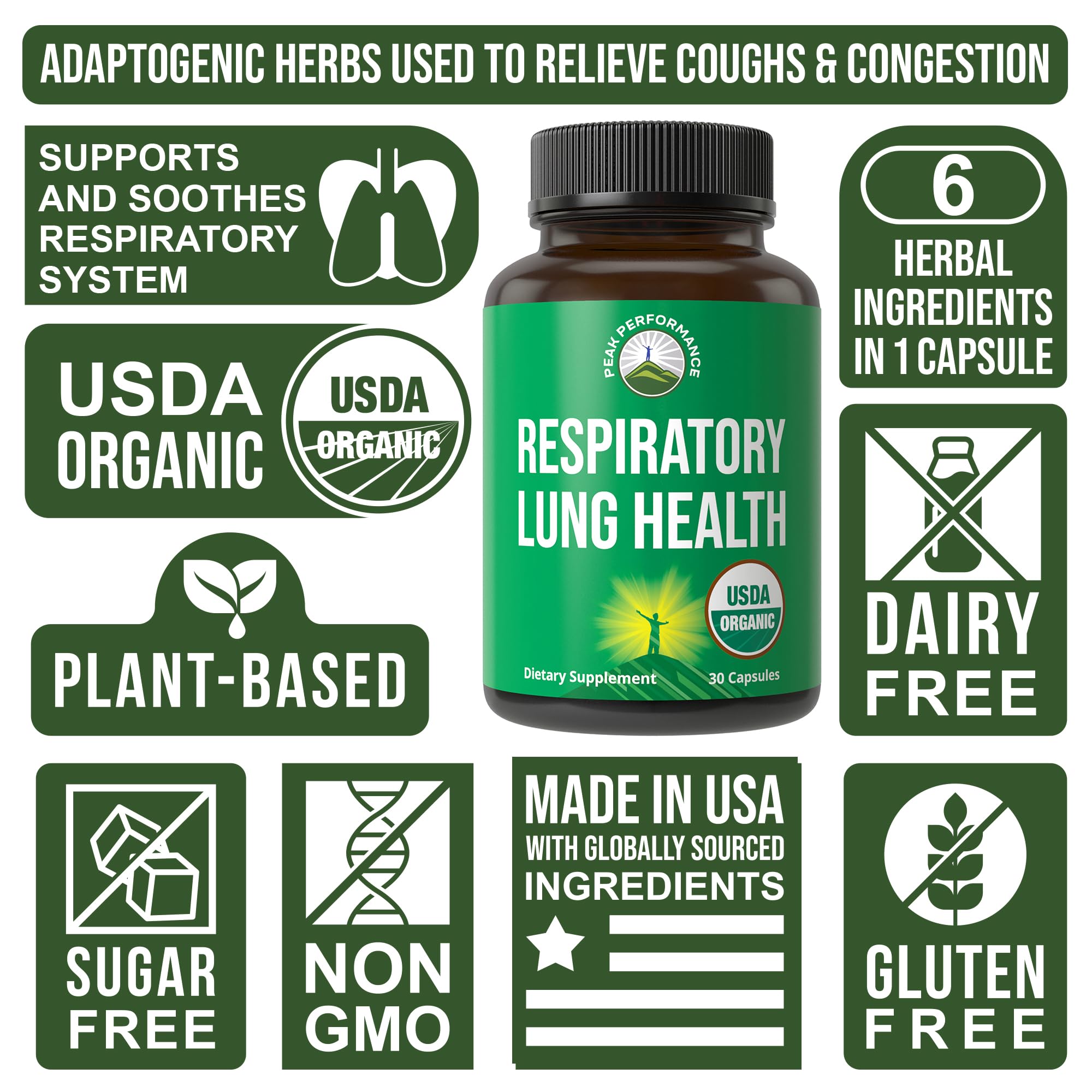 USDA Organic Lung Detox for Smokers and Non Smokers with 6 Top Ingredients. Mullein Leaf, Marshmallow Root, Calendula. Lungs Cleanse for Better Respiratory Health. Lung Support Capsules Supplement Peak Performance Au supplements