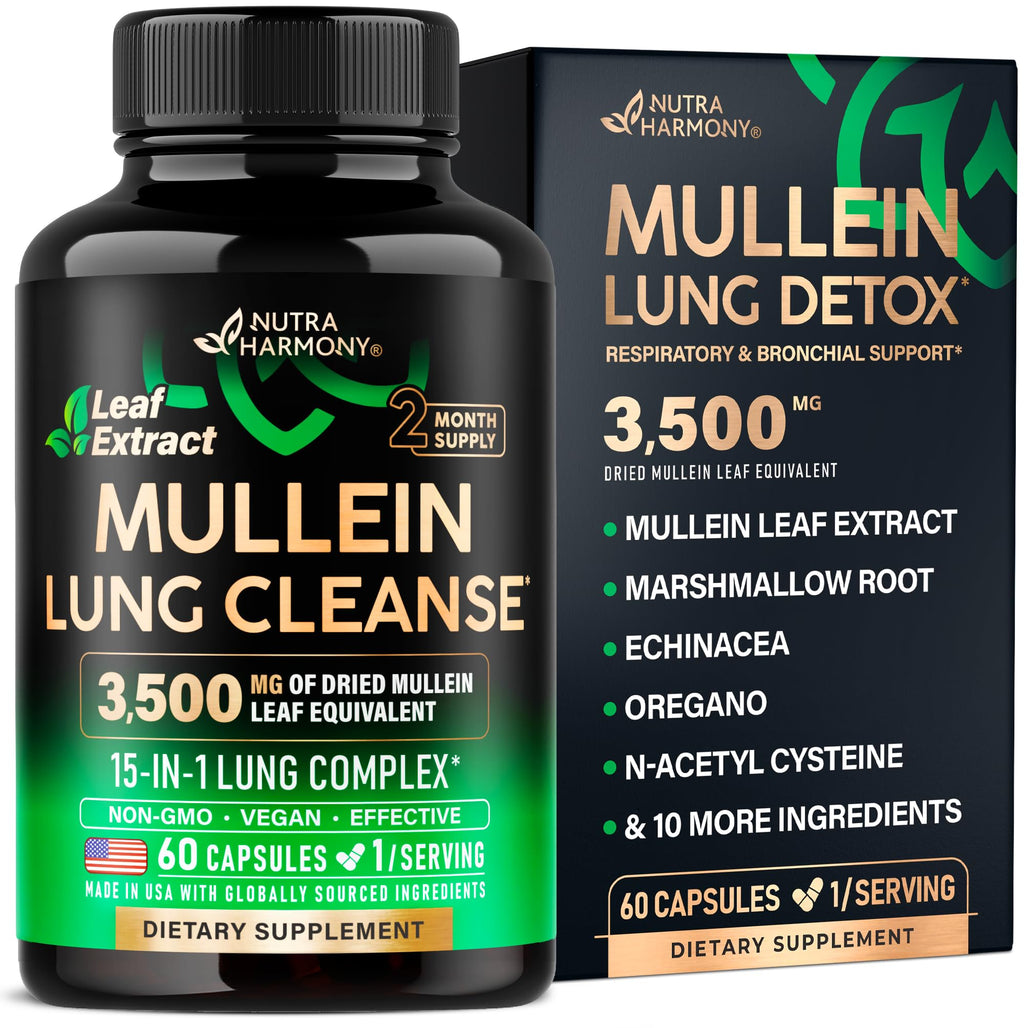 Mullein Lung Detox - Mullein Leaf Extract - Marshmallow Root | Echinacea | Oregano | Quercetin | NAC - 15-in-1 Lung Support & Cleanse for Smokers Supplement