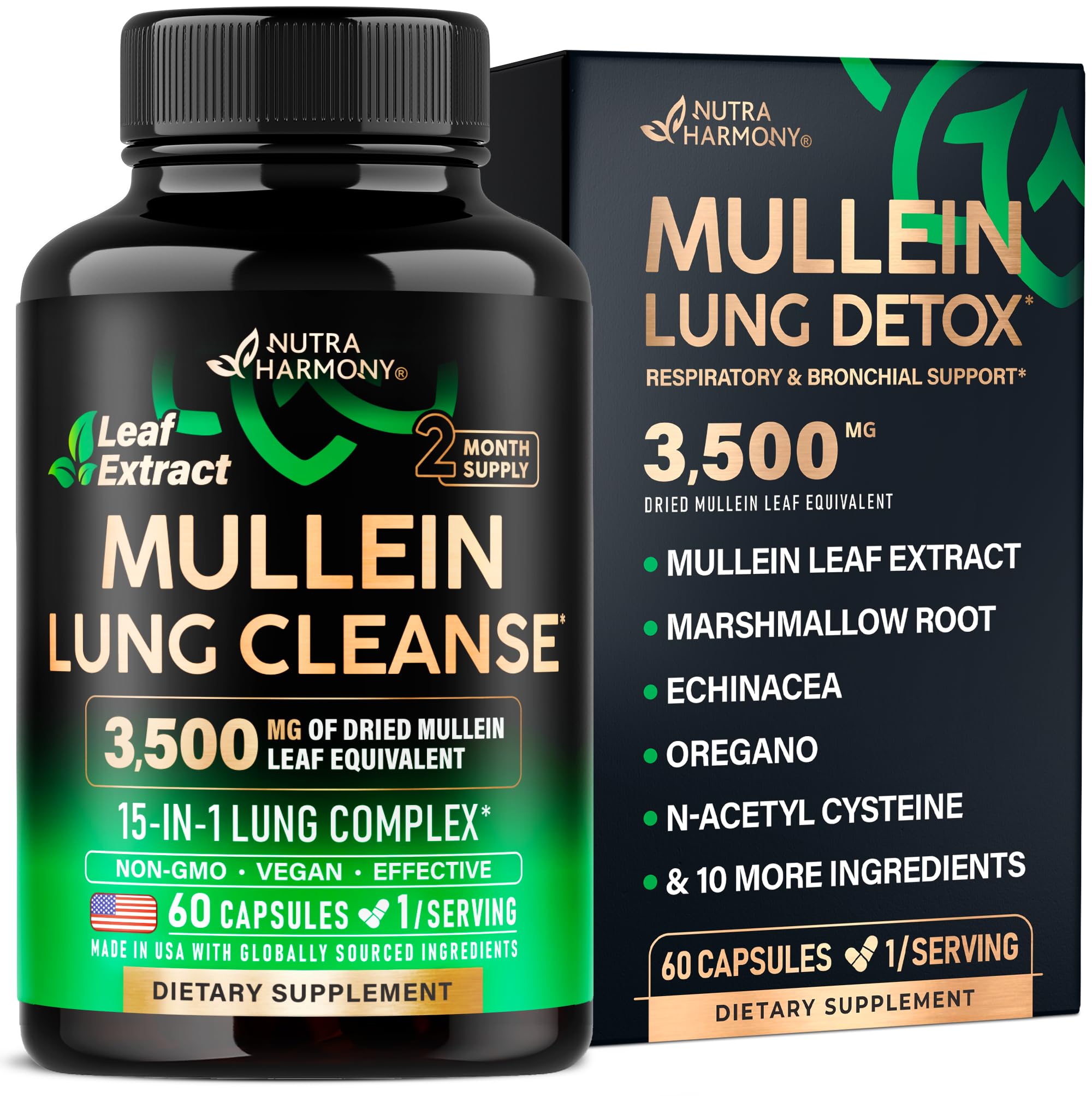 Mullein Lung Detox - Mullein Leaf Extract - Marshmallow Root | Echinacea | Oregano | Quercetin | NAC - 15-in-1 Lung Support & Cleanse for Smokers Supplement