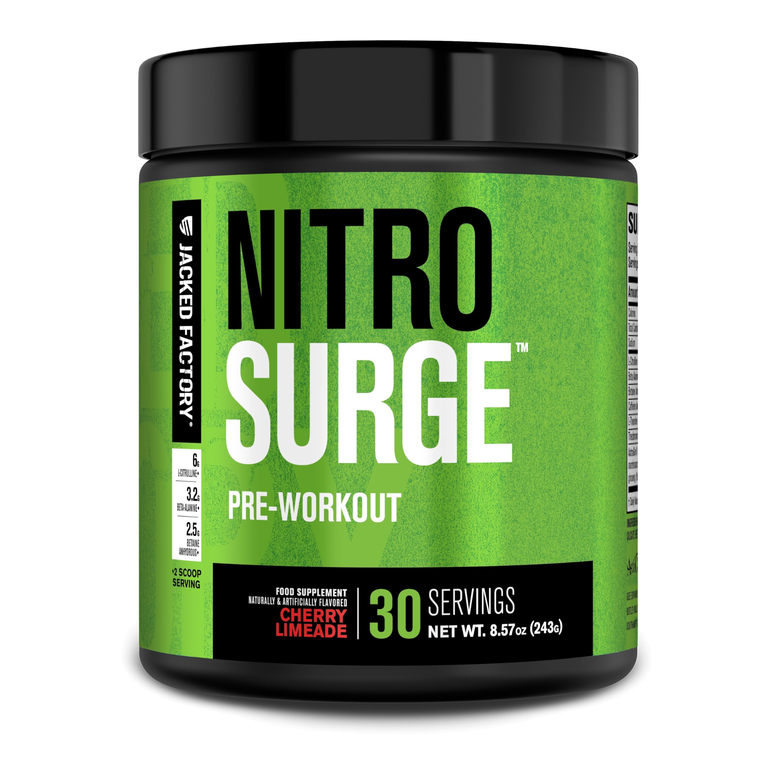 Jacked Factory NITROSURGE Pre Workout Supplement - Endless Energy, Instant Strength Gains, Clear Focus, Intense Pumps - NO Booster & Preworkout Powder with Beta Alanine