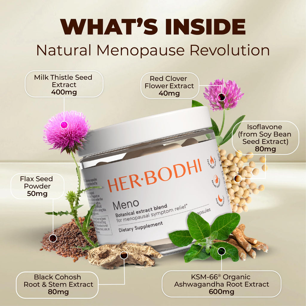 Her Bodhi Meno- Menopause Hormonal Balance for Women, Estrogen Soy Isoflavones Menopause Supplement for Women | with Ashwagandha & Black Cohosh | Hot Flashes Menopause Relief (60 Capsules) Her Bodhi Au supplements