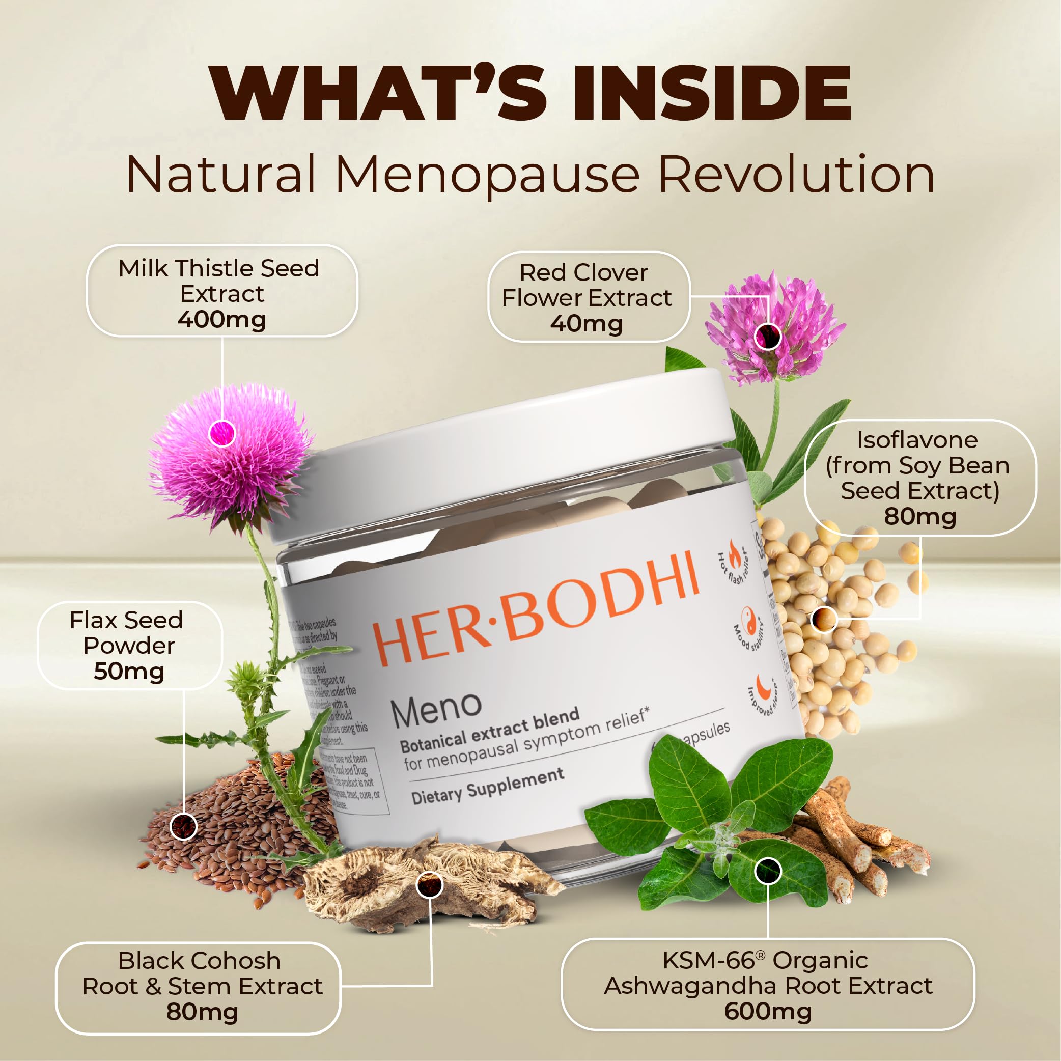 Her Bodhi Meno- Menopause Hormonal Balance for Women, Estrogen Soy Isoflavones Menopause Supplement for Women | with Ashwagandha & Black Cohosh | Hot Flashes Menopause Relief (60 Capsules) Her Bodhi Au supplements