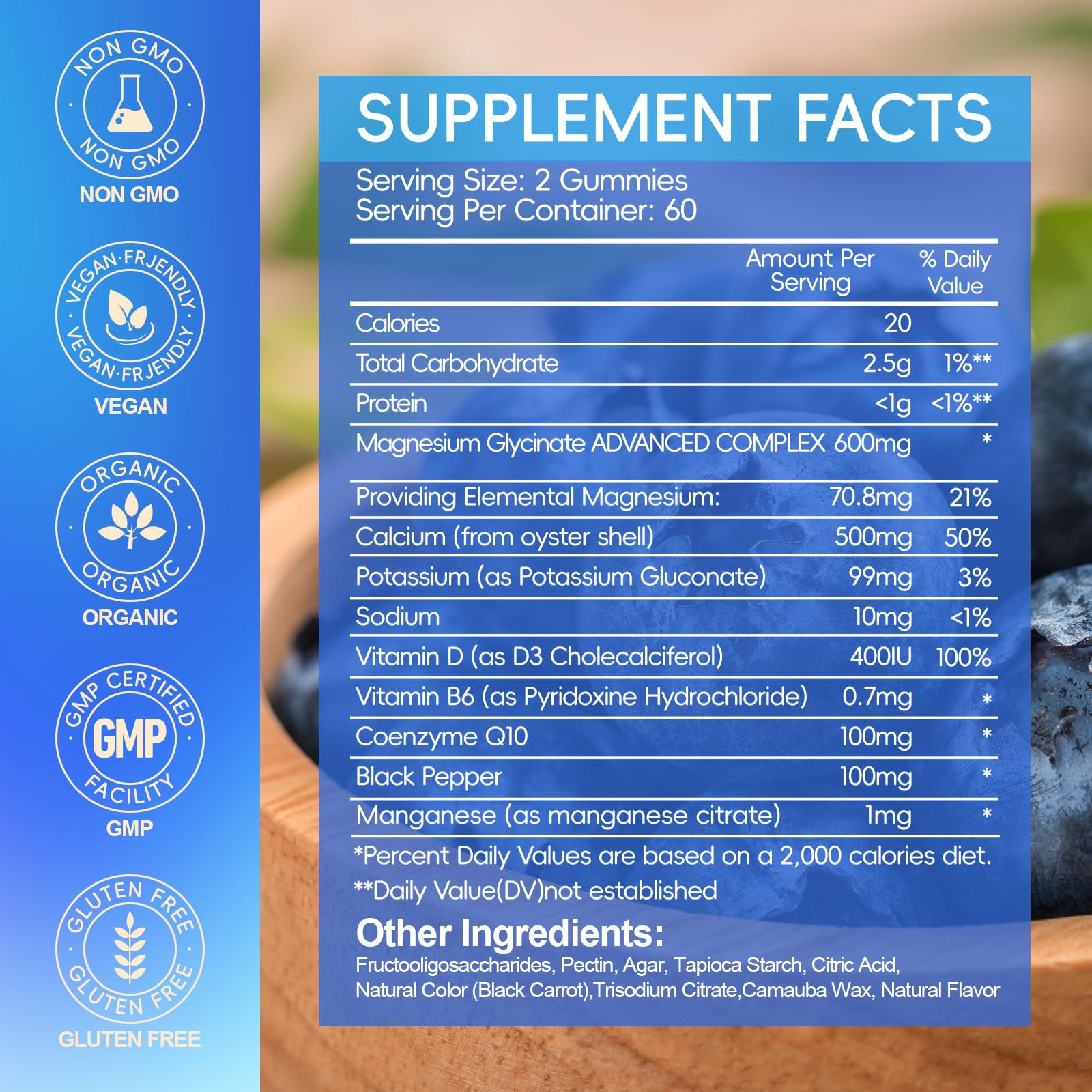 Magnesium Glycinate Gummies 600mg, Chewable Sugar Free Potassium Magnesium Gummies with Manganese Glycinate, Vitamin D, B6, and CoQ10 for Calm Suppor