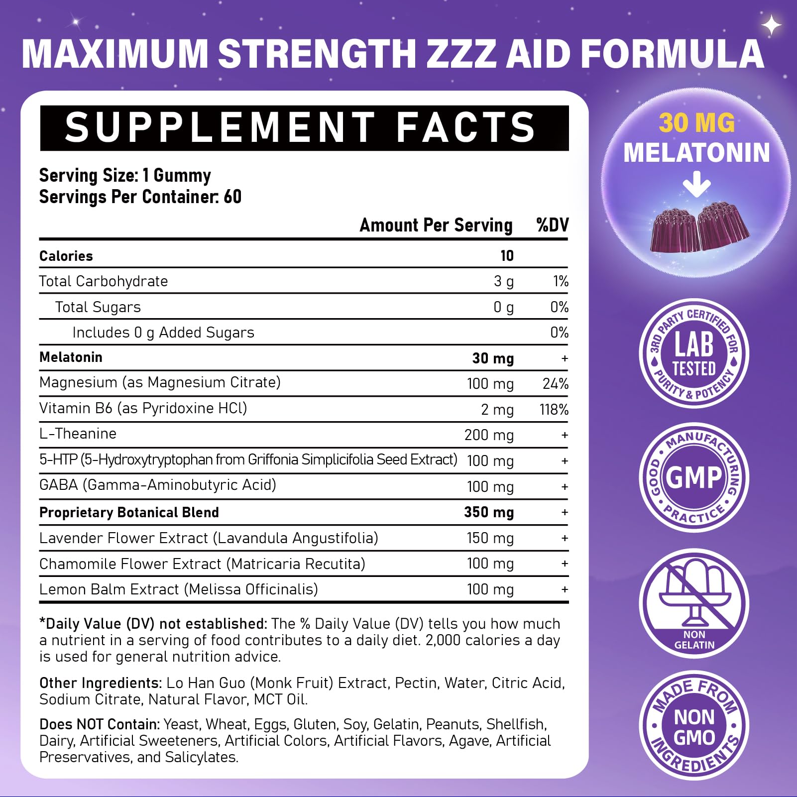 Veyttisy Melatonin 30mg Gummies for Adults - Sugar Free Melatonin Gummies Maximum Strength with Magnesium, B6, GABA & Botanical Blend - Non-Habit Forming,Vegan