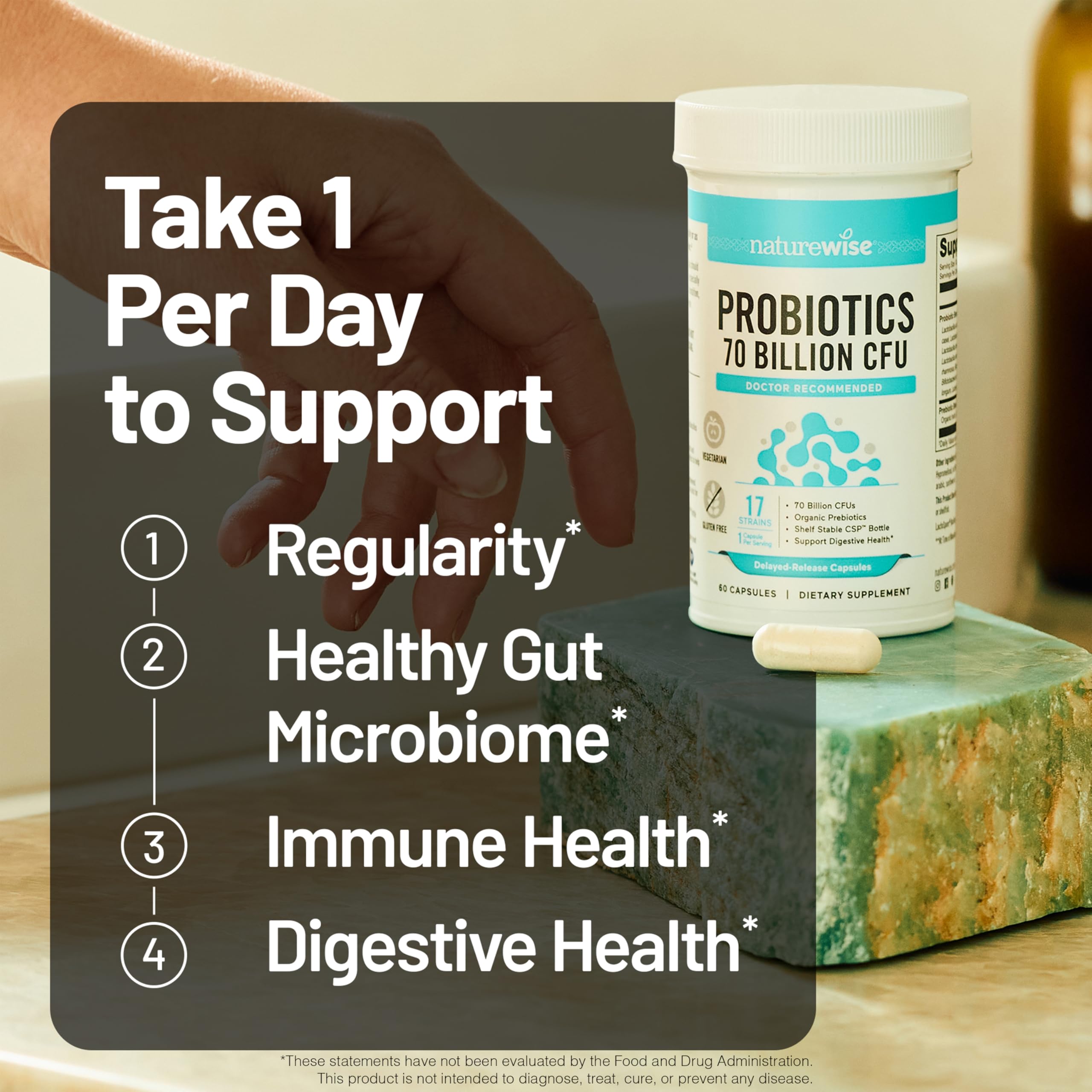 NatureWise Probiotics 70 Billion CFU - 17 Strains + Organic Prebiotics - Immune, Digestive & Gut Health Support for Women & Men - Vegetarian, Gluten-Free, Non-GMO - 30 Capsules[1-Month Supply] NatureWise Au supplements