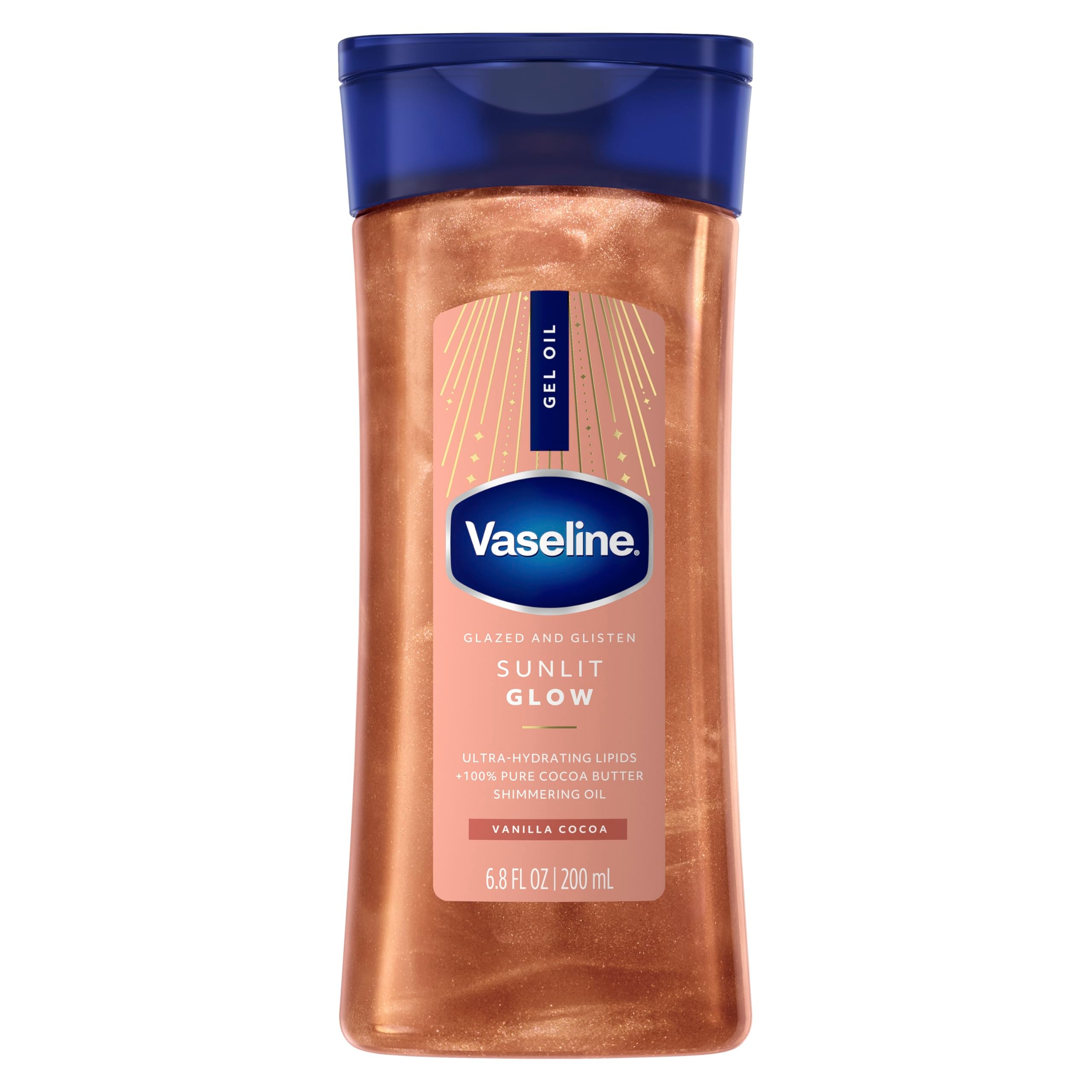 Vaseline Glazed and Glisten Sunlit Glow Body Gel Oil Vanilla Cocoa Shimmering with Ultra-Hydrating Lipids