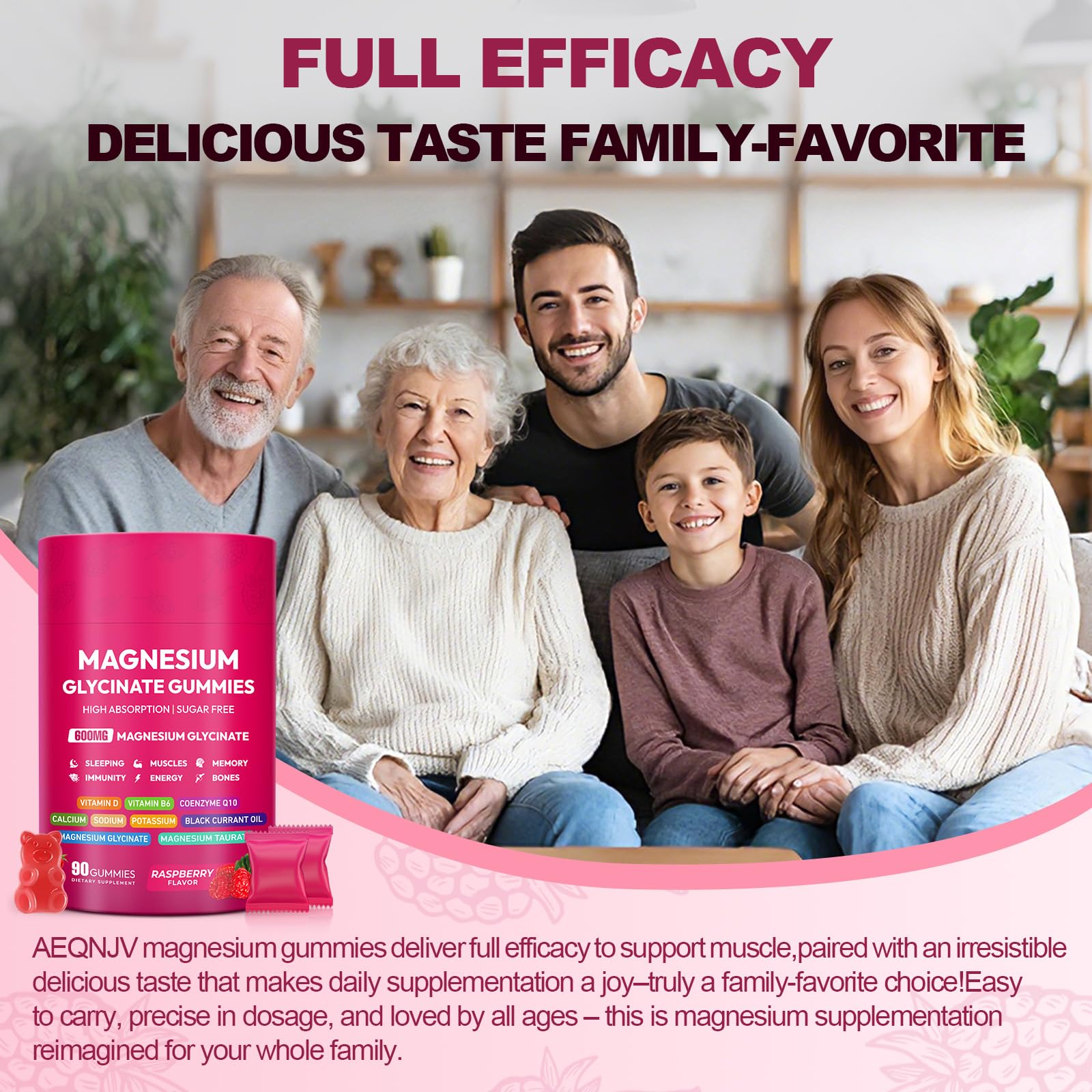 Magnesium Glycinate Gummies 600mg, High Absorption Magnesium Complex, Sugar Free Chewables Gummies with VitaminD & B6