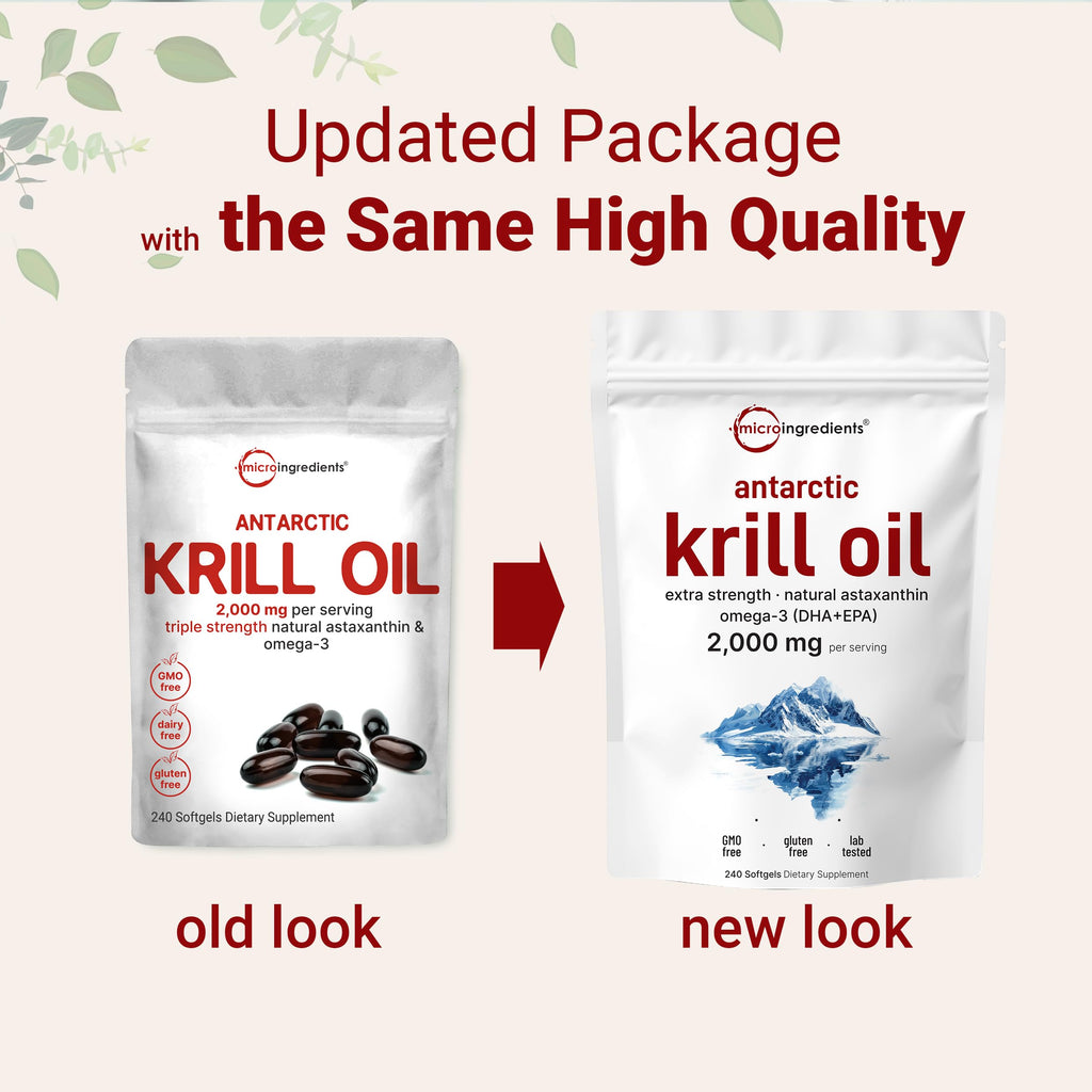 Micro Ingredients Antarctic Krill Oil Supplement, 2,000mg Per Serving, 240 Softgels, Triple Strength, Rich in Omega-3s EPA, DHA & Natural Astaxanthin