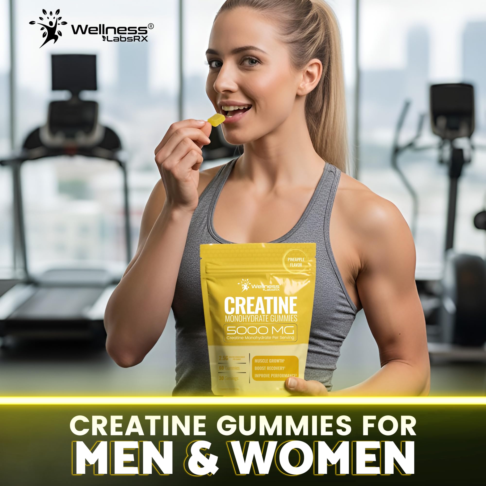 Creatine Gummies 5000mg, 30 Servings Creatine Monohydrate Gummies - Third-Party Tested Creatine for Women, Pineapple Flavor Creatine for Men, Muscle Growth,