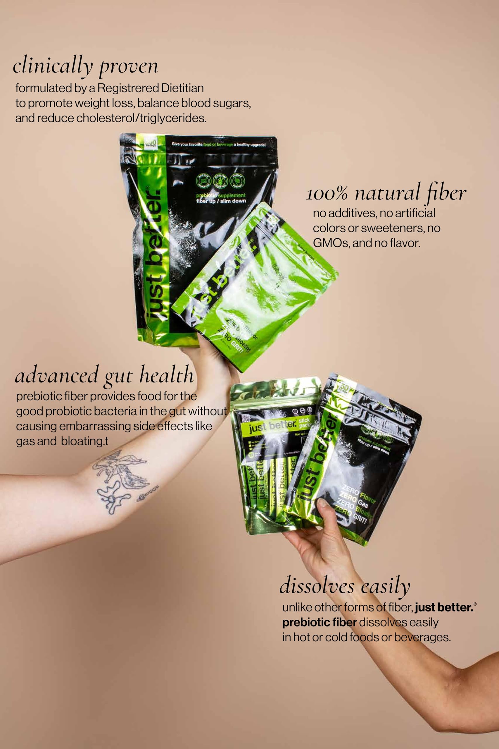 just better. Prebiotic Fiber Supplement for a Healthy Gut | Fiber Powder with Zero Grit Zero Taste and No Bloating or Gas | Feel Full Faster