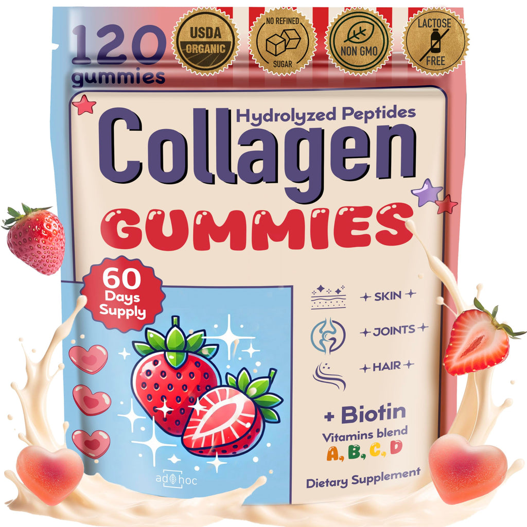 Collagen Peptides Gummies for Women – Biotin, Zinc, Vitamin D3 – 120 Count – Hydrolyzed Collagen Gummy Complex – Hair, Skin & Nails Support – Sugar-Free, Halal, Lactose-Free, Strawberry Cream Flavor ad hoc Au supplements