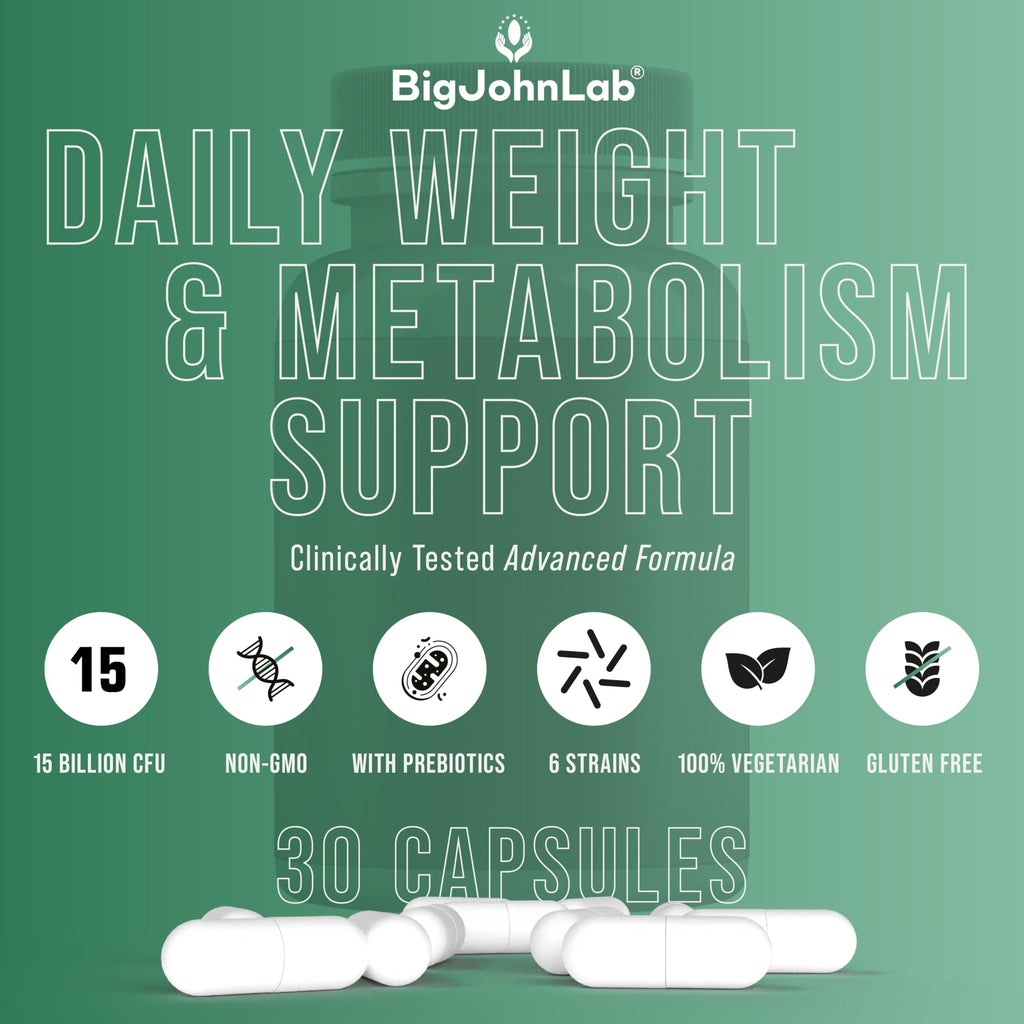 BIGJOHNLAB® - Probiotics for Weight Management & Bloating - 6 Probiotic Strains - Prebiotics - Key Ingredient Cayenne & Green Tea - Supports Gut Health - Weight Management for Women & Men - 30 CT BIGJOHNLAB Au supplements