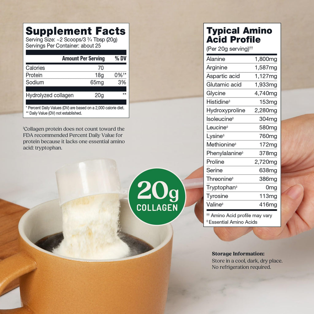 Bulletproof Unflavored Collagen Peptides Powder, 20g Grass-Fed Collagen Protein and Amino Acids for Skin