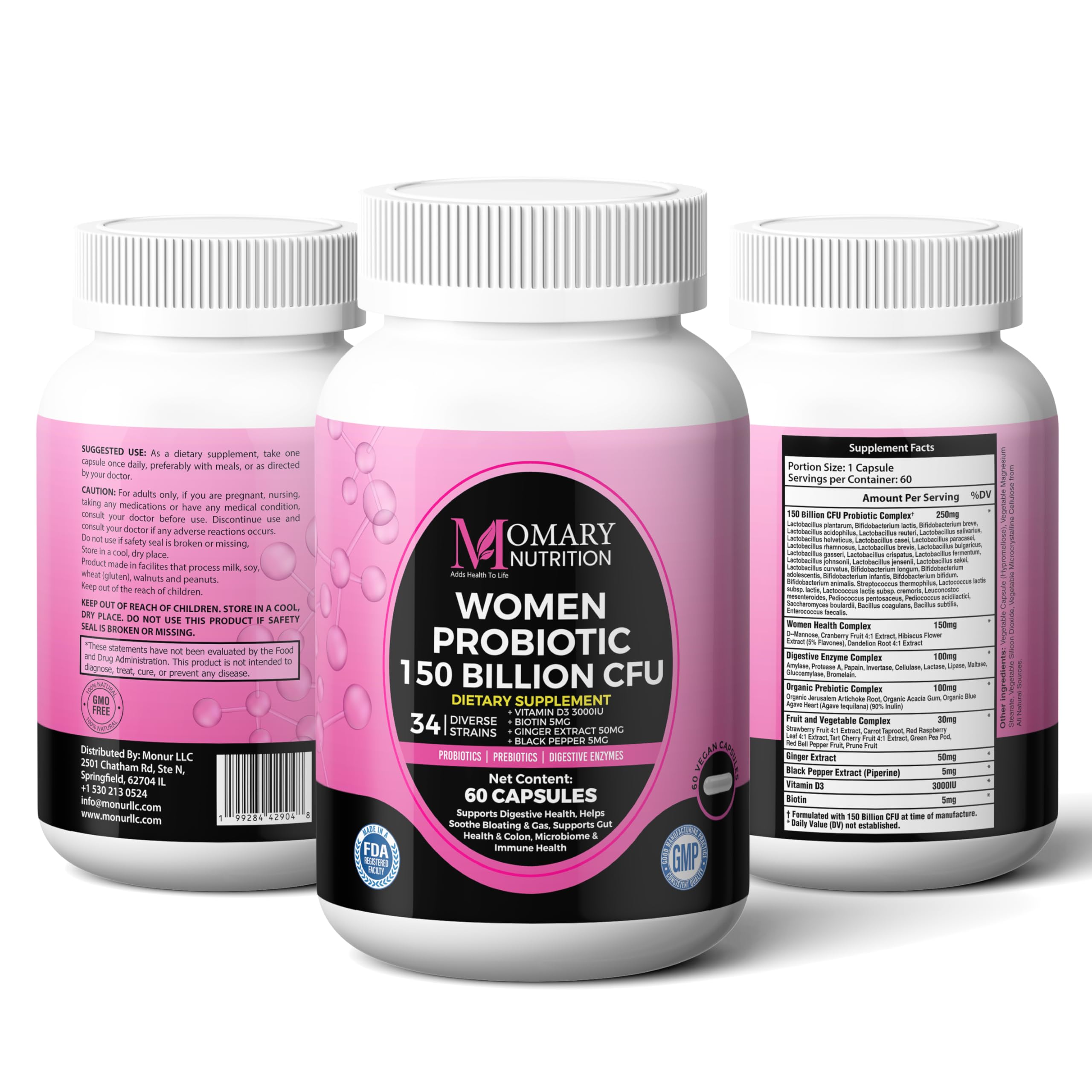 9-in-1 Bio Cultures Complex for Women – 150 Billion CFU Probiotics with 34 Diverse Strains, Organic Prebiotics, Postbiotics, Digestive Enzymes & Biotin – Supports Digestive Balance & Gut Microbiome MOMARY NUTRITION Au supplements