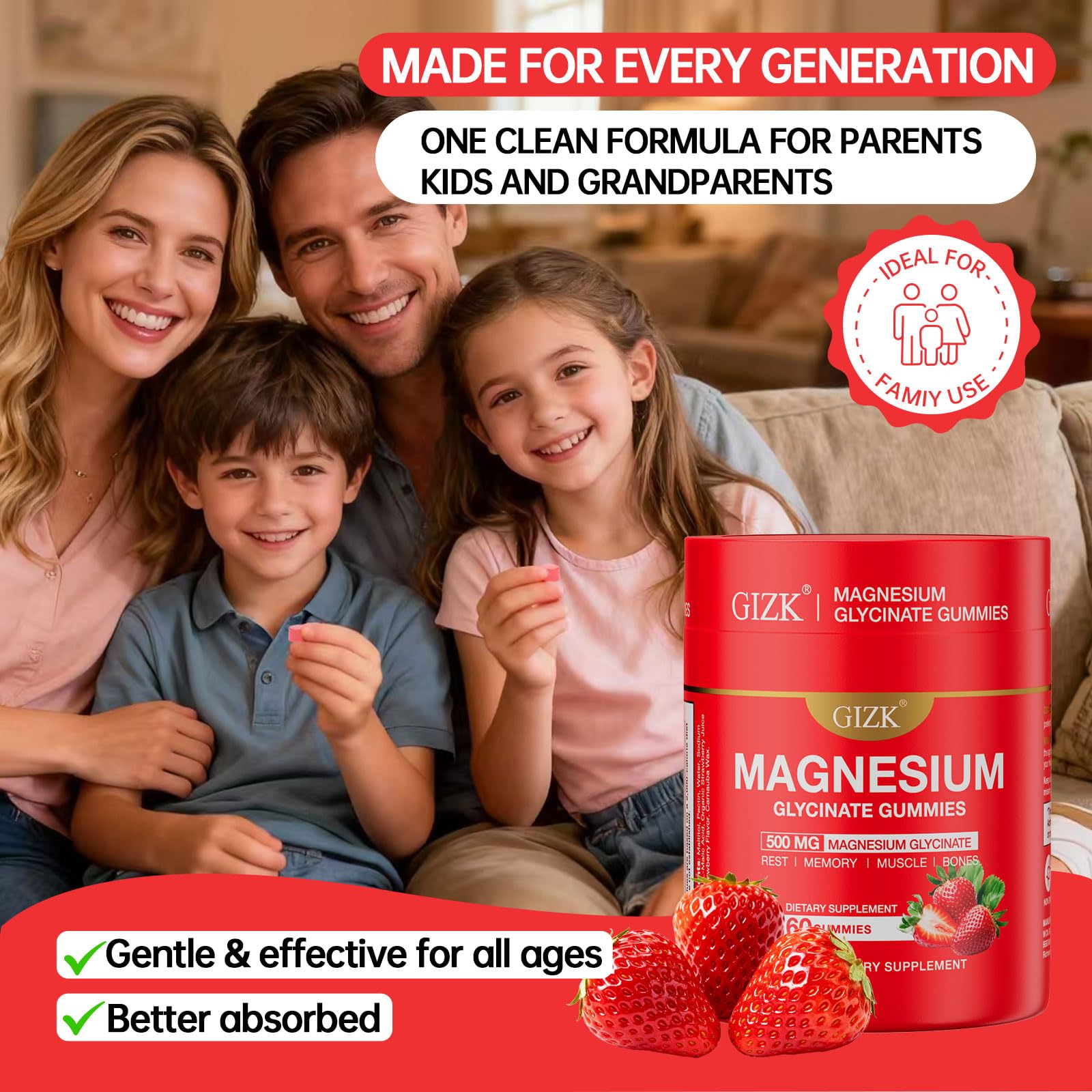 Magnesium Glycinate Gummies 500mg – Sugar Free Magnesium Gummies with L-Theanine - Sleep, Calm, Stress Relief for Adults & Kids 4+