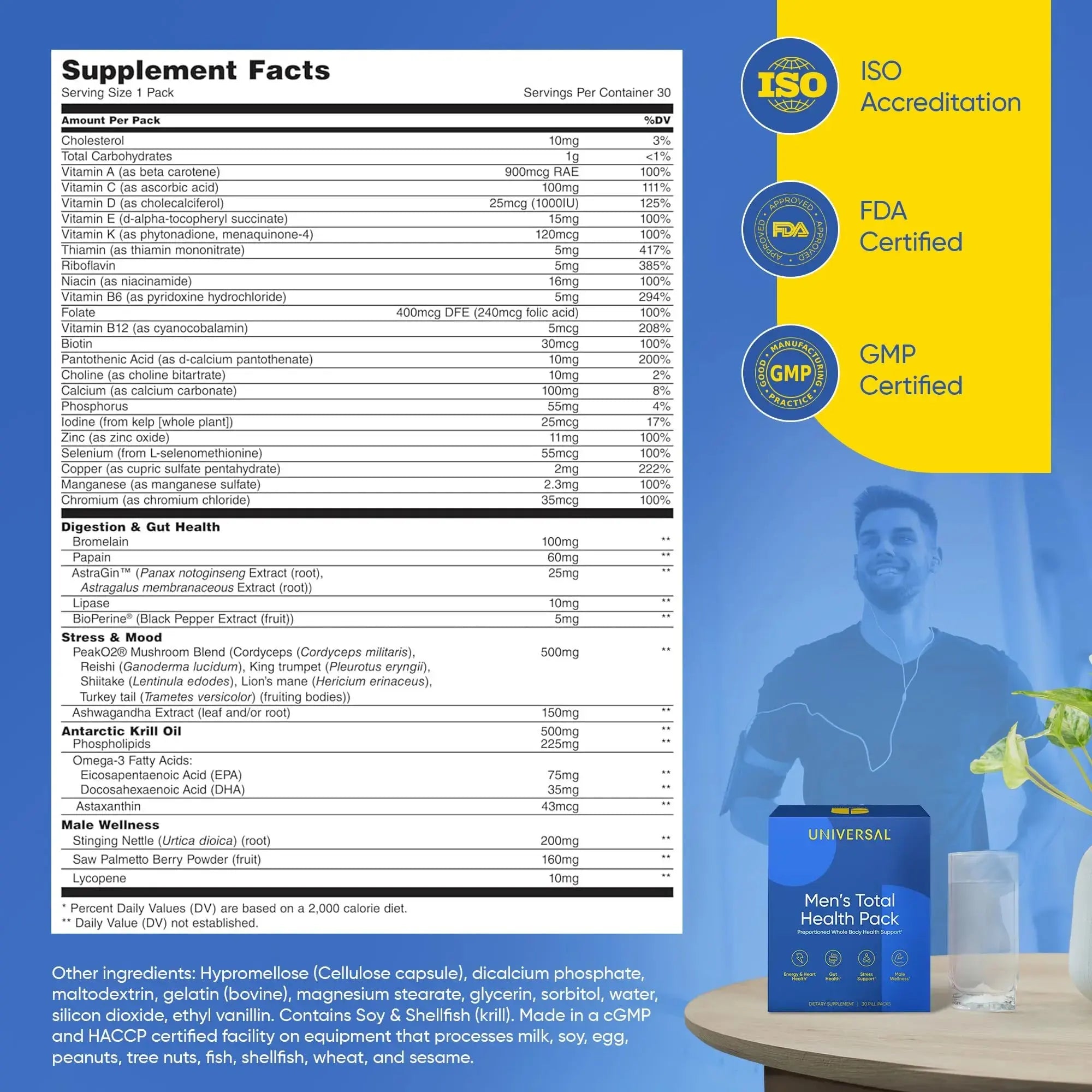 Men's Total Health Daily Vitamin Packs - 22 Essential Minerals & Vitamins for Men, All-in-One Multivitamin Supplement for Energy Universal U Au supplements