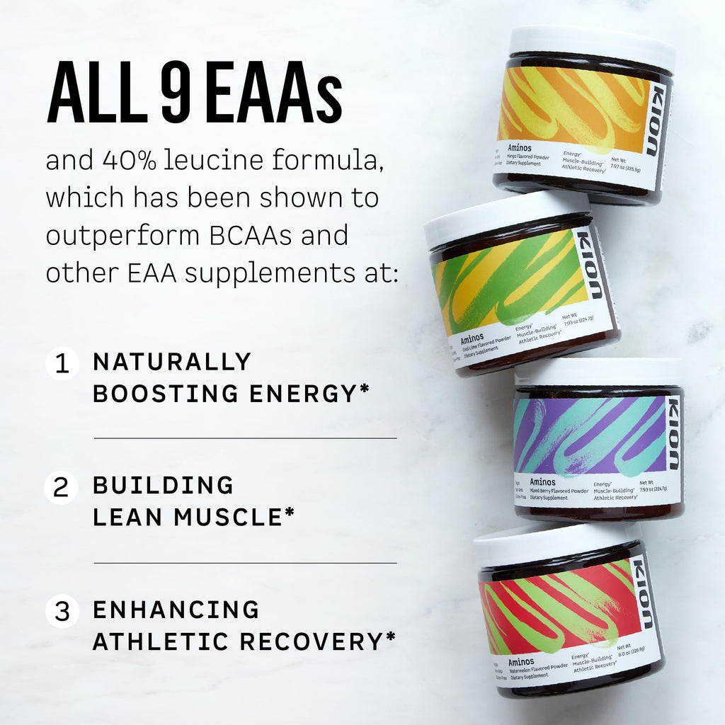 Kion Aminos - Essential Amino Acids Supplement, Essential Amino Acids Powder for Muscle Recovery, BCAA EAA No Caffeine, Amino Acid Powder, Essential Amino Energy - 30 Servings, Mixed Berry
