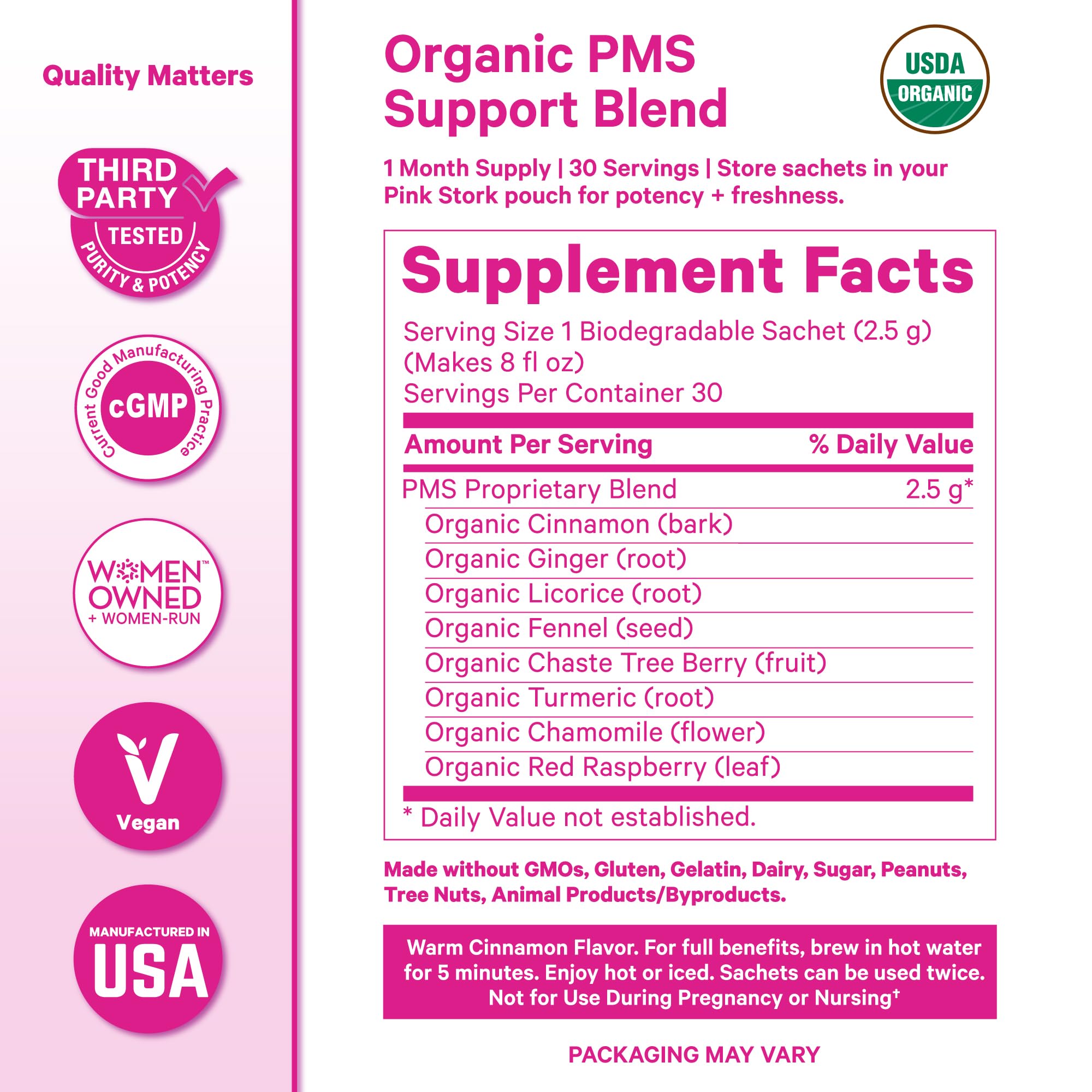Pink Stork Organic PMS Tea for Hormone Balance, Mood Swings, Bloating, and Period Regularity - 8 Herbs - Vitex, Red Raspberry Leaf, Chamomile - Caffeine-Free - 15 Sachets, Hot or Iced Pink Stork Au supplements