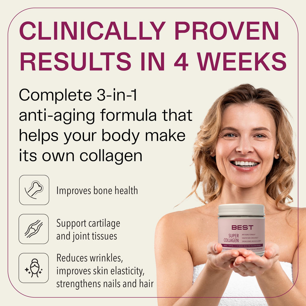 FORTIBONE® Collagen - 3 Clinically-Supported Bioactive Collagen Peptides with FORTIBONE®, FORTIGEL®, VERISOL® Unflavored Collagen for Women - Reduce Wrinkles,
