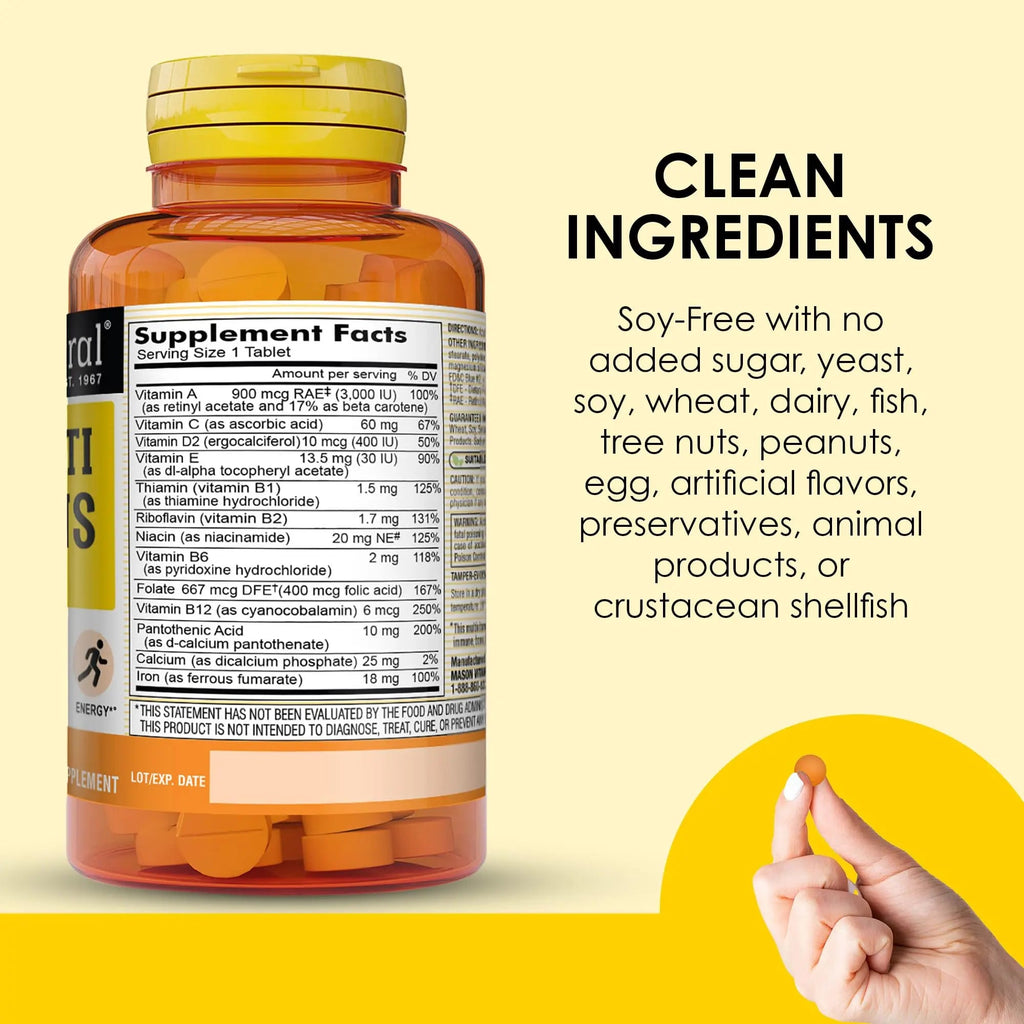 MASON NATURAL Mini Multi Vitamins with Iron, Vitamins A, C, D, E, B1, B2, B3, B6, B12, Folate and Calcium for Overall Health MASON NATURAL Au supplements