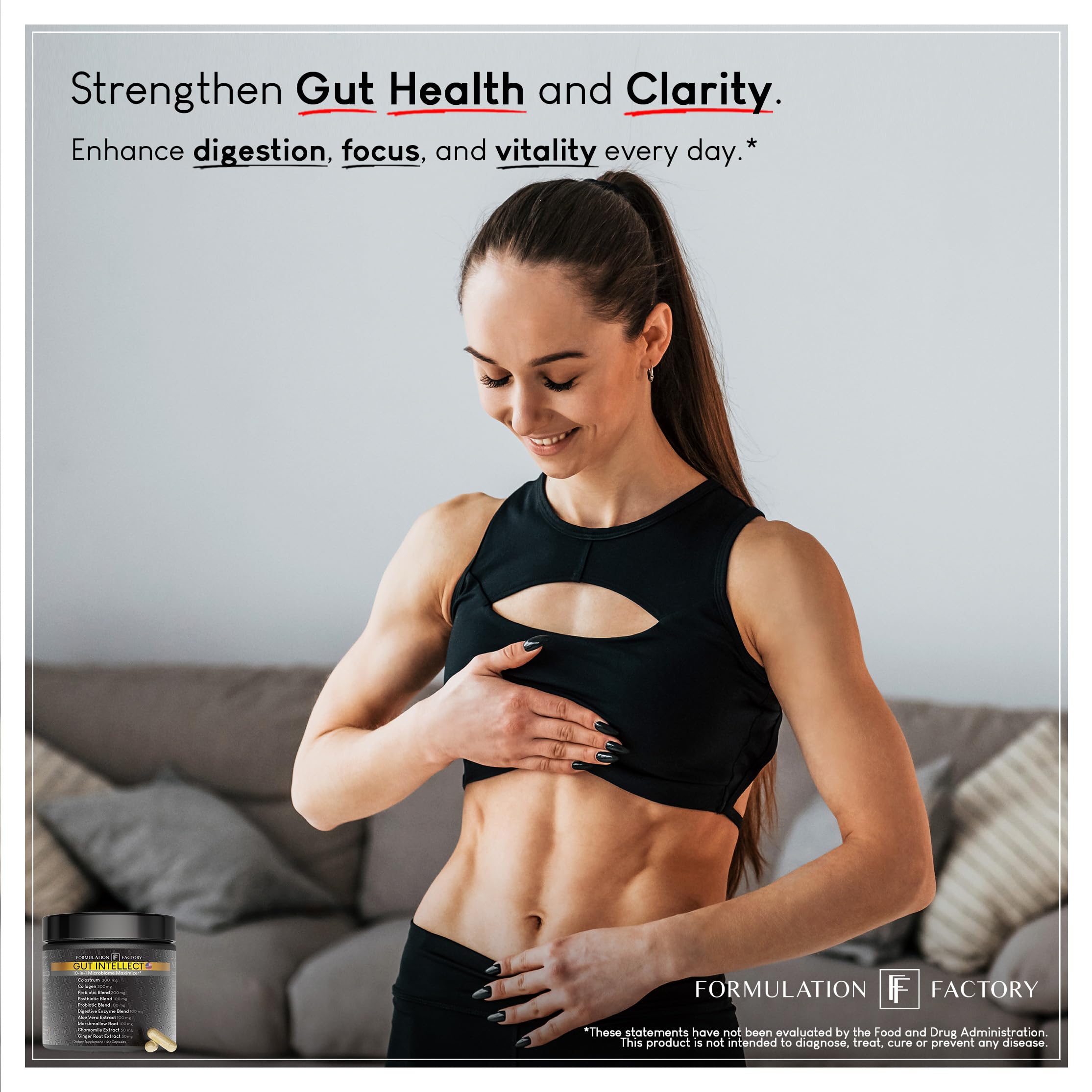 Formulation Factory Probiotics for Women & Men - Gut Intellect 10-in-1 Digestive Enzymes with Prebiotics and Postbiotics - Total Gut Health Supplement