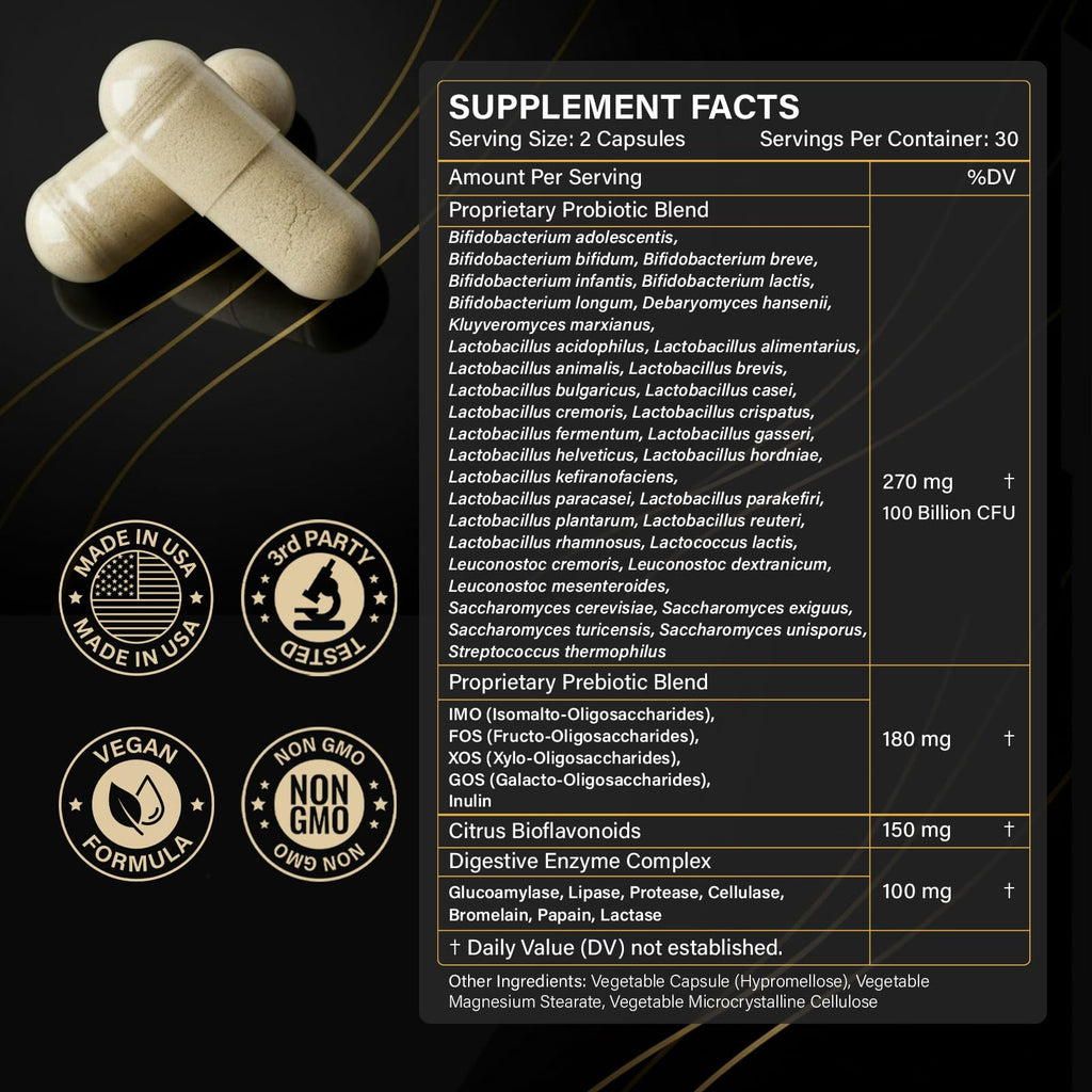 Probiotics with Prebiotics for Men and Women - 35 Strains Probiotics 100 Billion CFU for Gut & Digestive Health, Vegan Acidophilus Probiotic Supplement