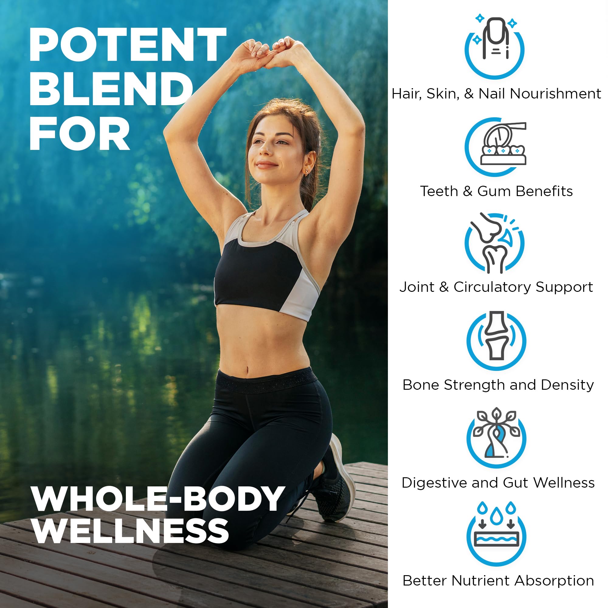 Nutrivein Premium Multi Collagen Pills 2250 mg - 180 Easy-to-Swallow Collagen Capsules: Type I, II, III, V, X Hydrolyzed Protein Peptides for Women and Men
